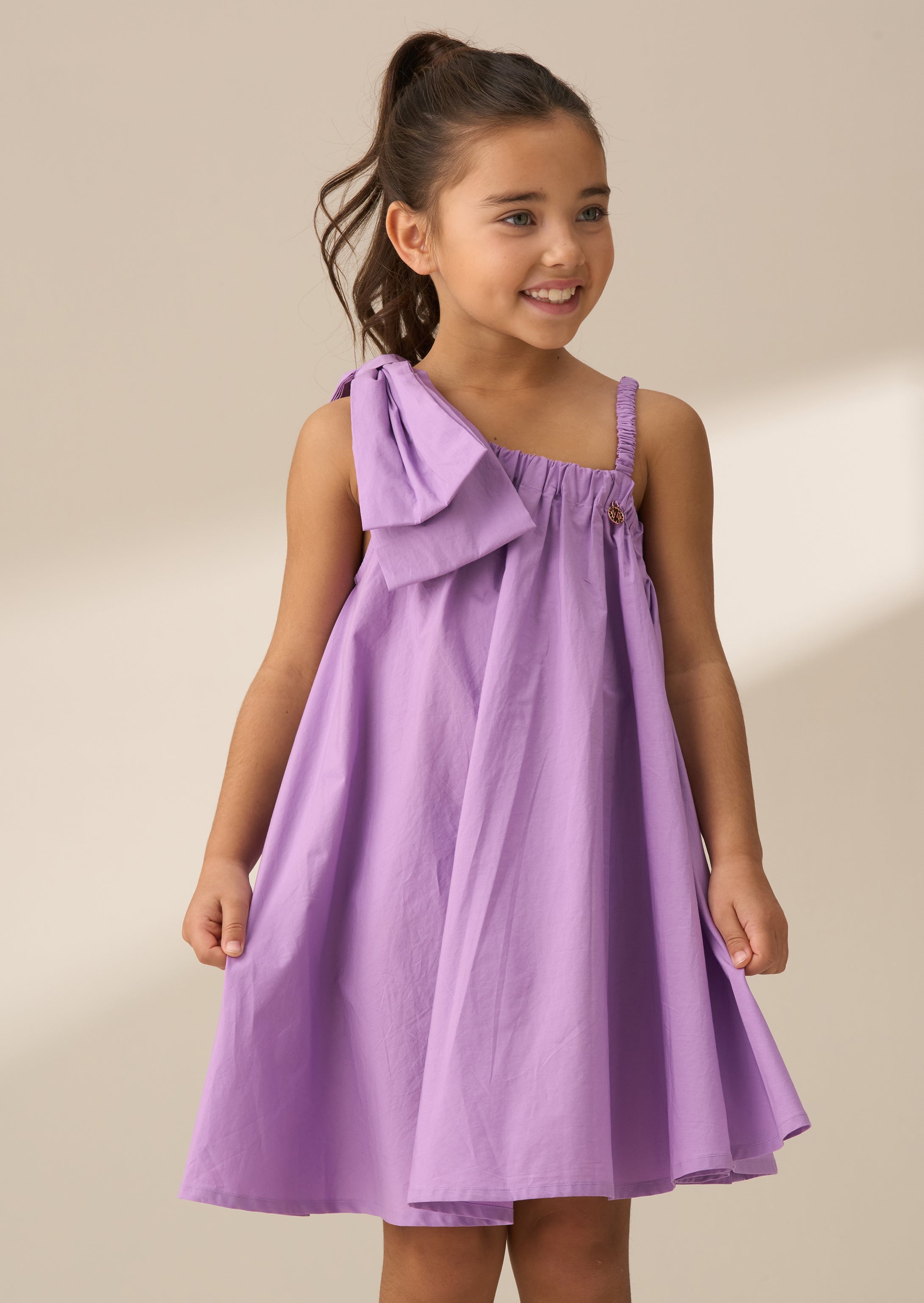 Marnie Purple Bow Shoulder Swing Dress