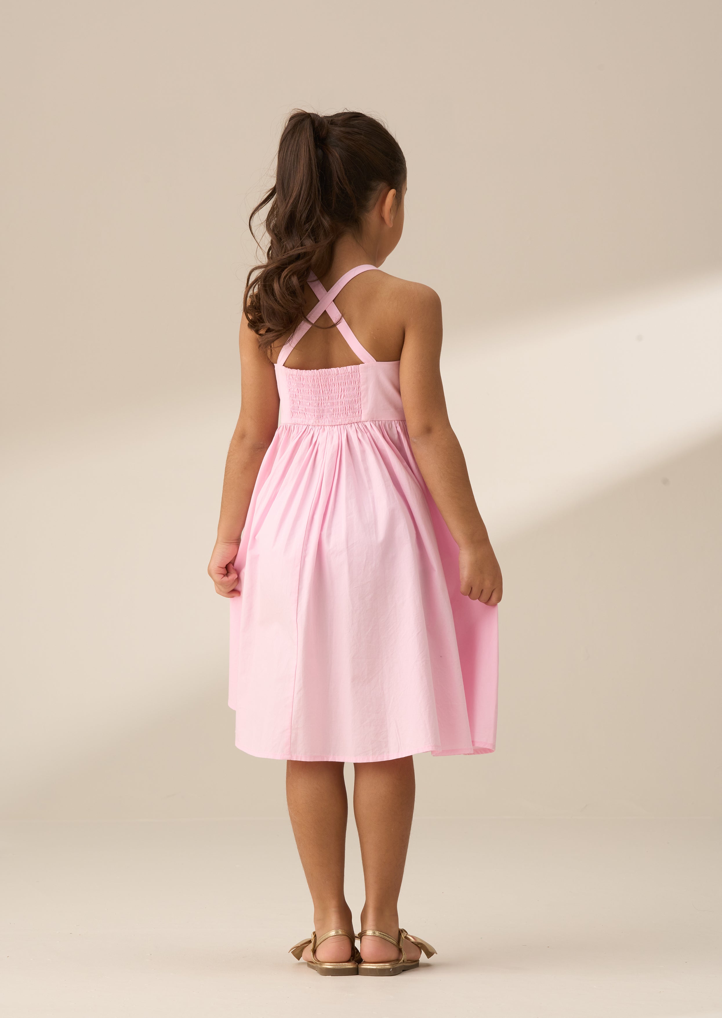 Allegra Pink Corsage Shirred Dress