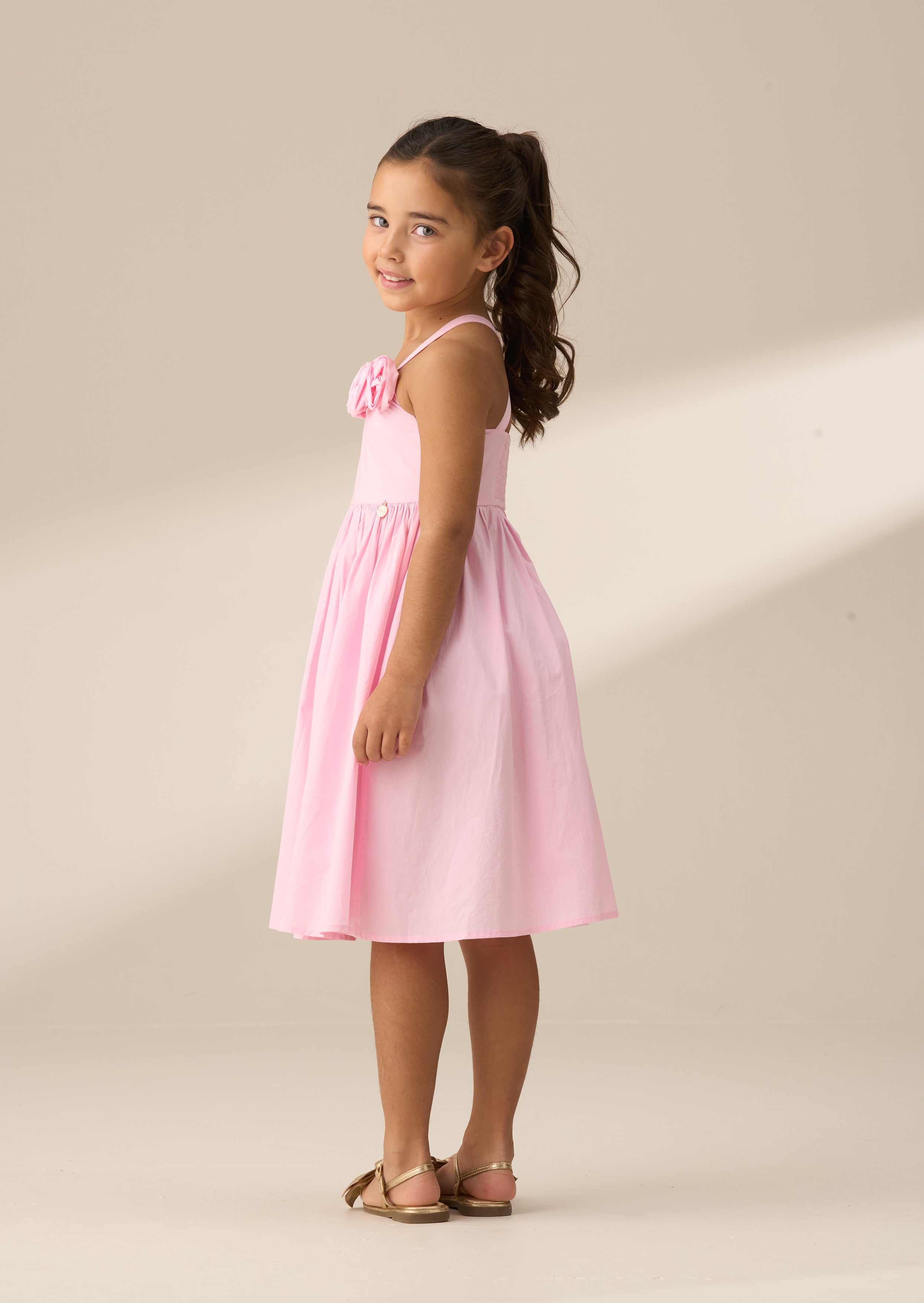 Allegra Pink Corsage Shirred Dress