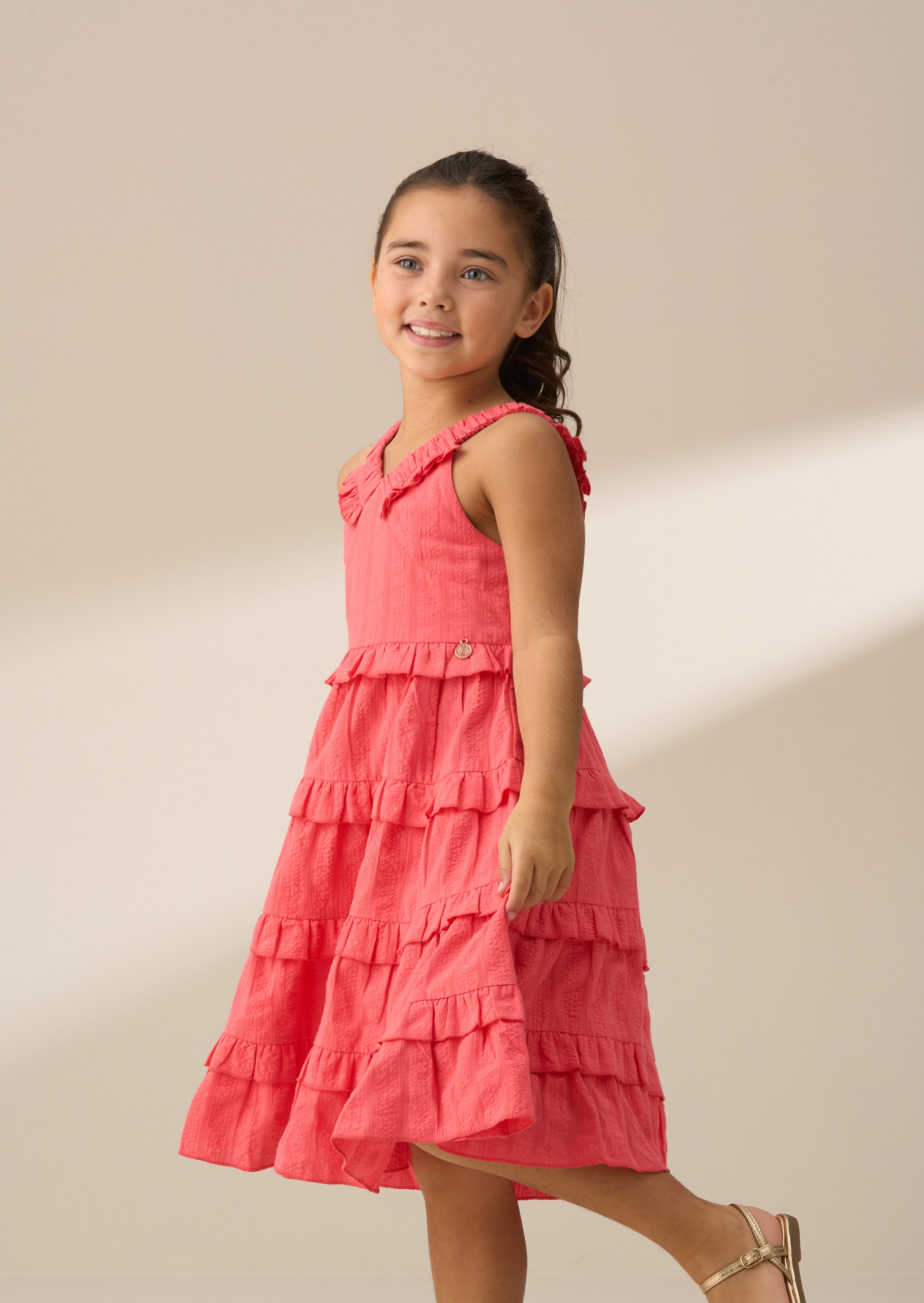 Marie Coral Tiered Frill Dress