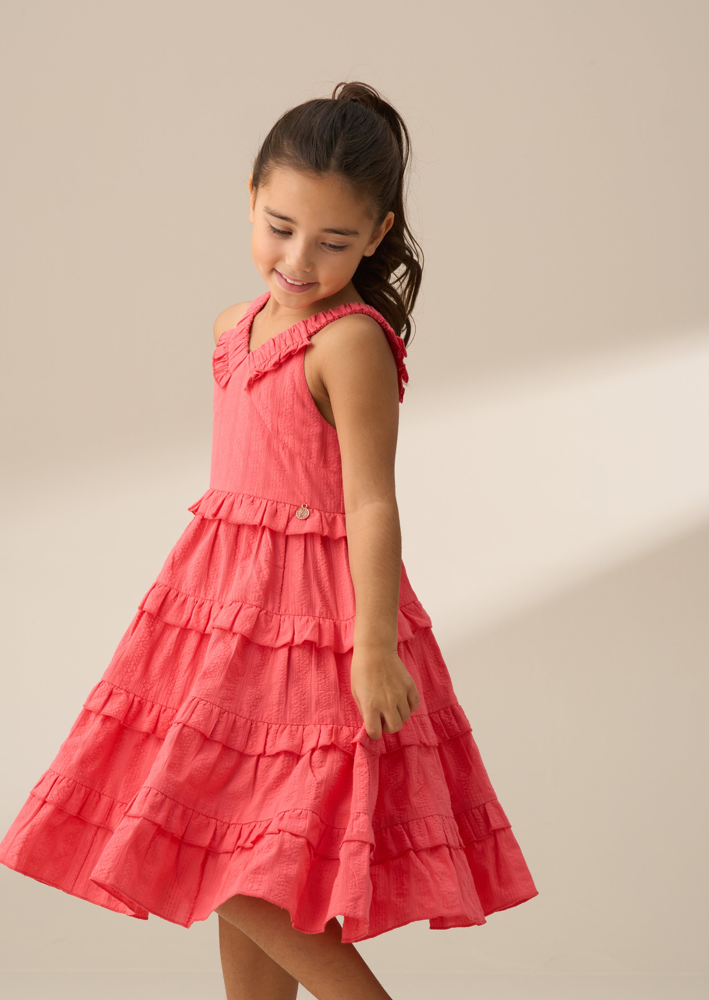 Marie Coral Tiered Frill Dress