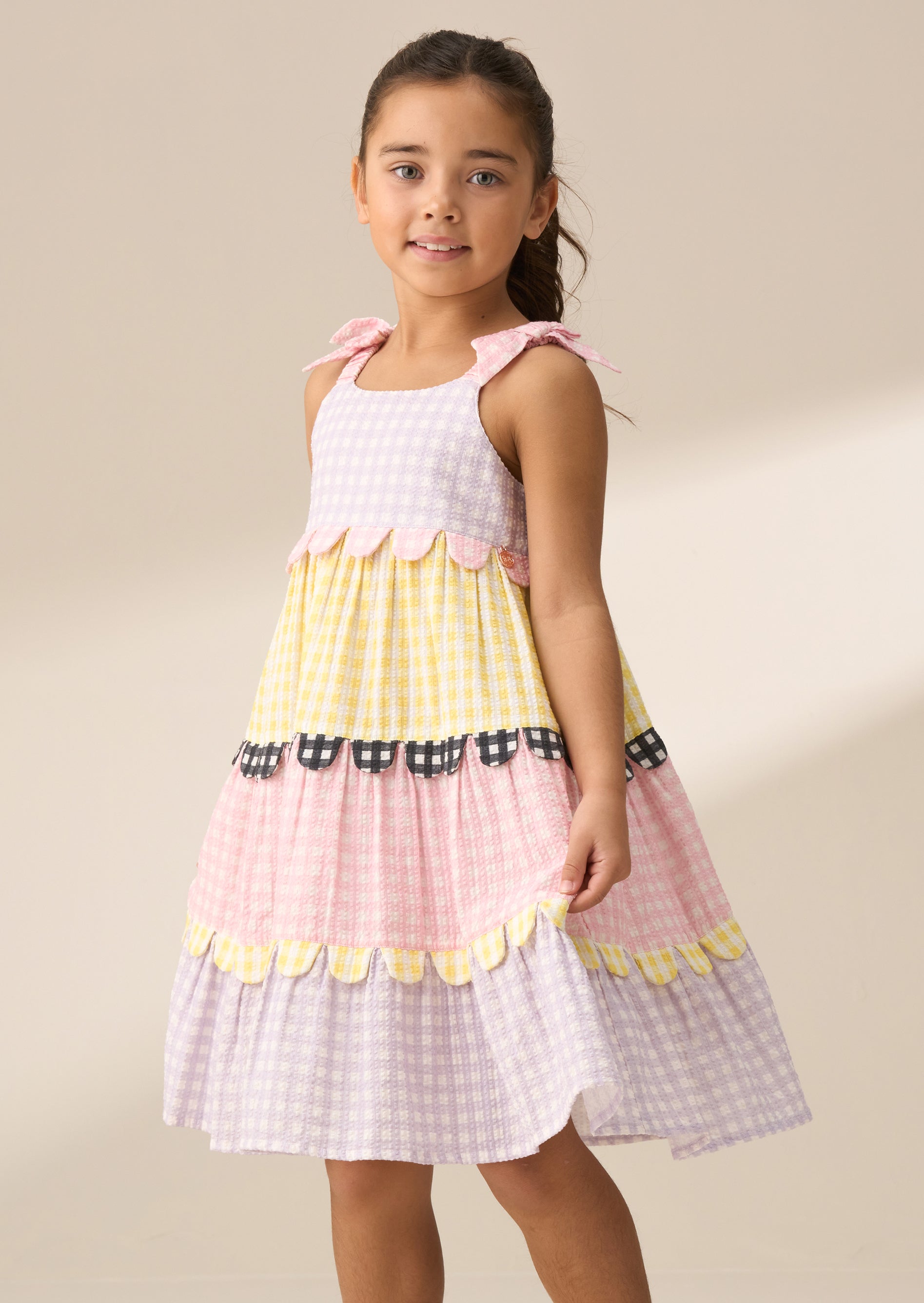 Bianka Multi Mixed Check Tiered Sundress