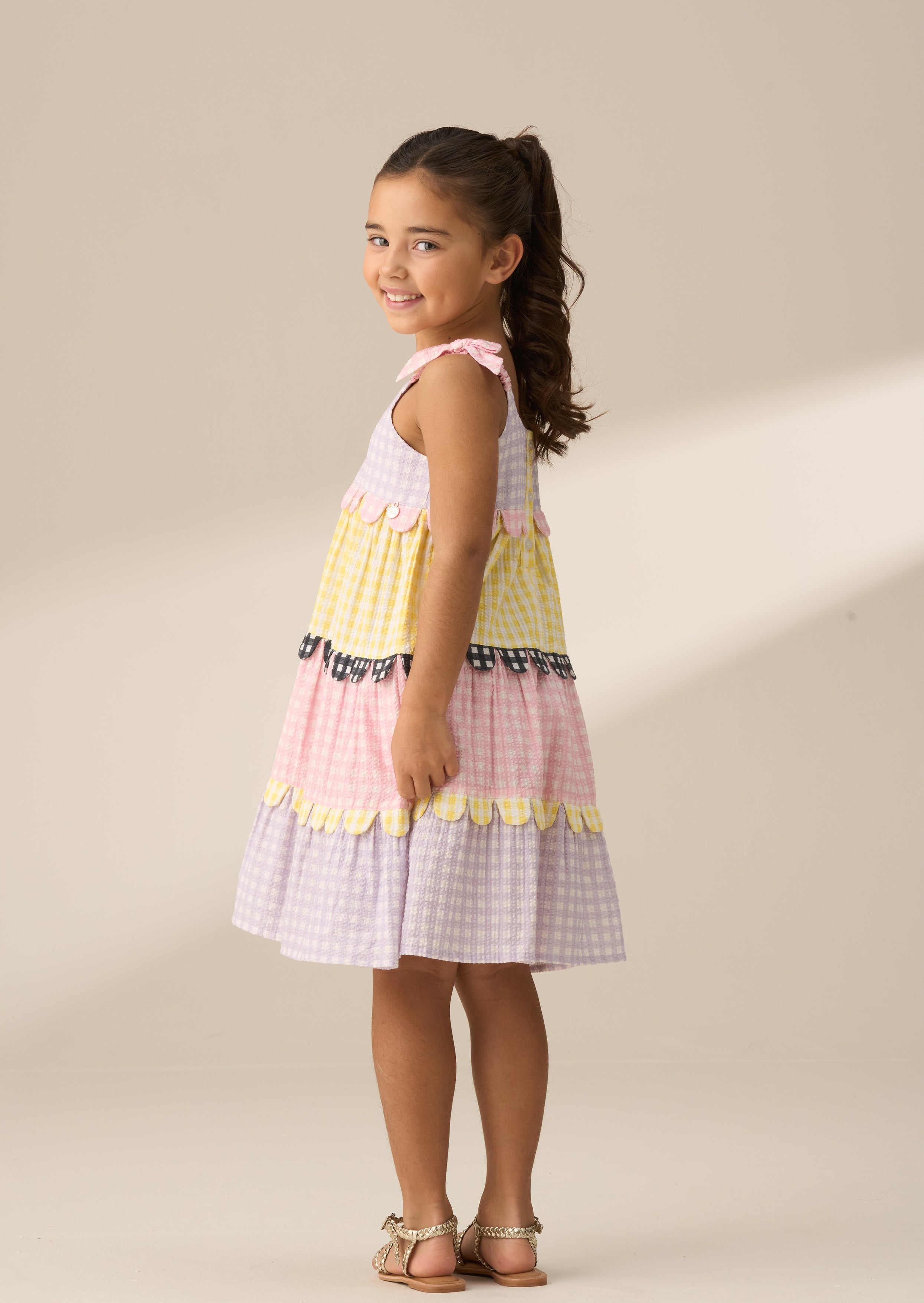 Bianka Multi Mixed Check Tiered Sundress