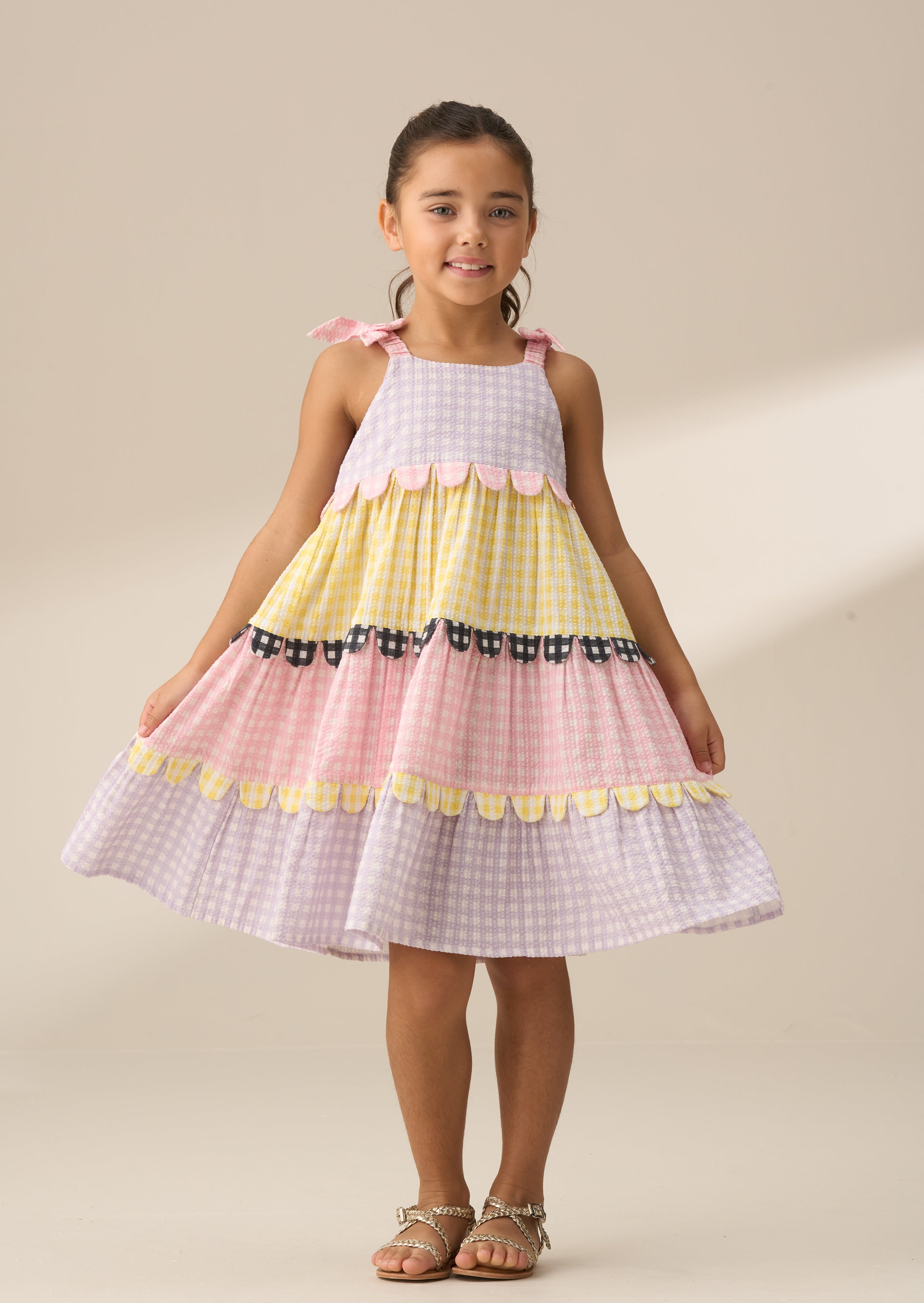 Bianka Multi Mixed Check Tiered Sundress