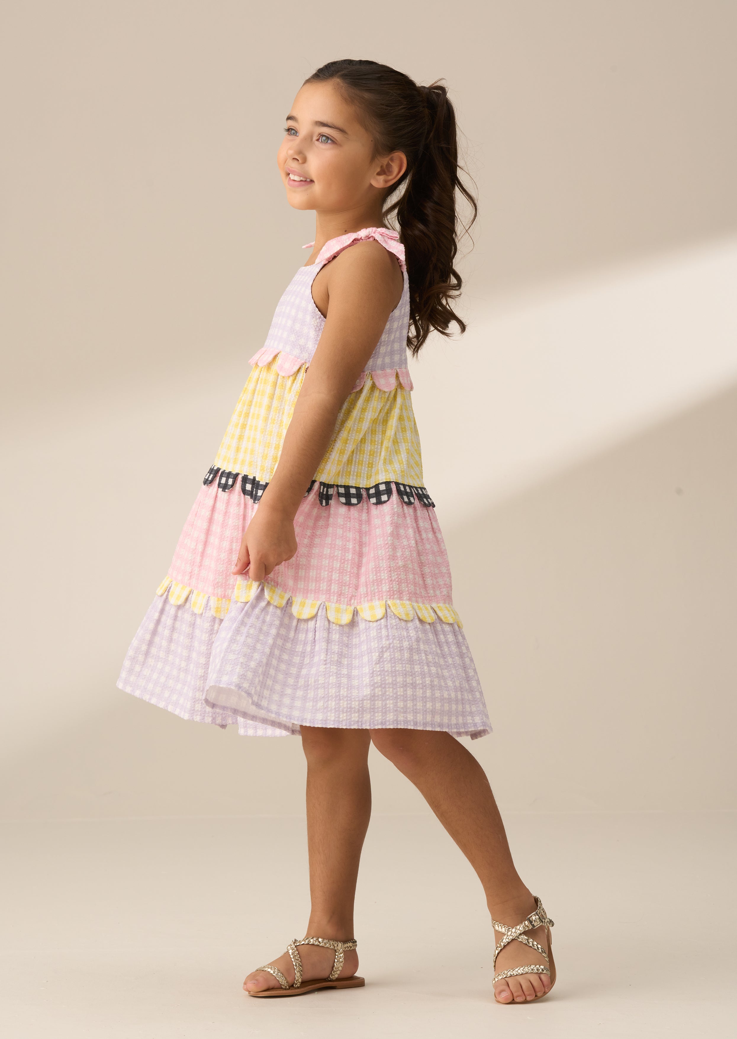 Bianka Multi Mixed Check Tiered Sundress