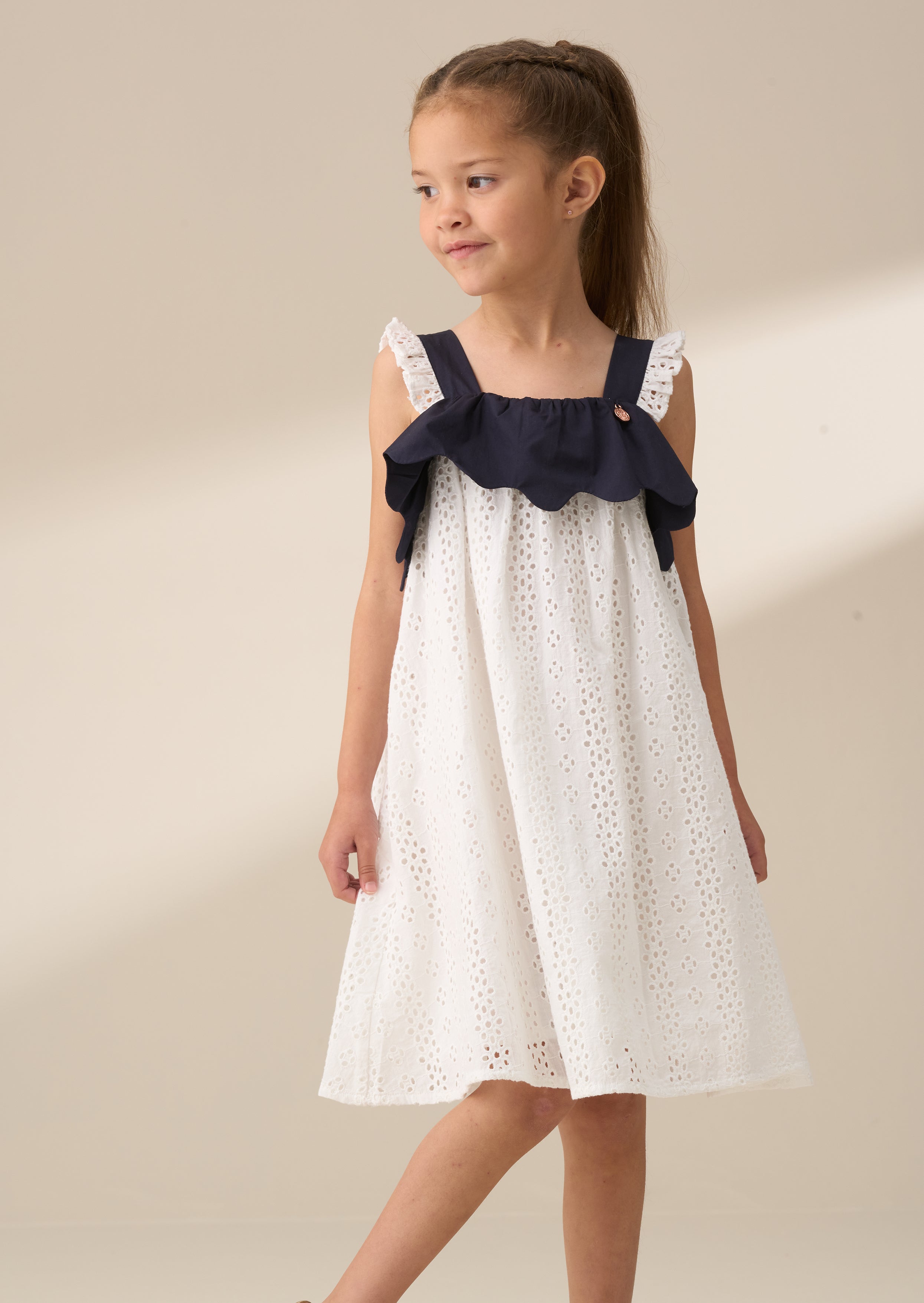 Arielle White Broderie Panel Dress