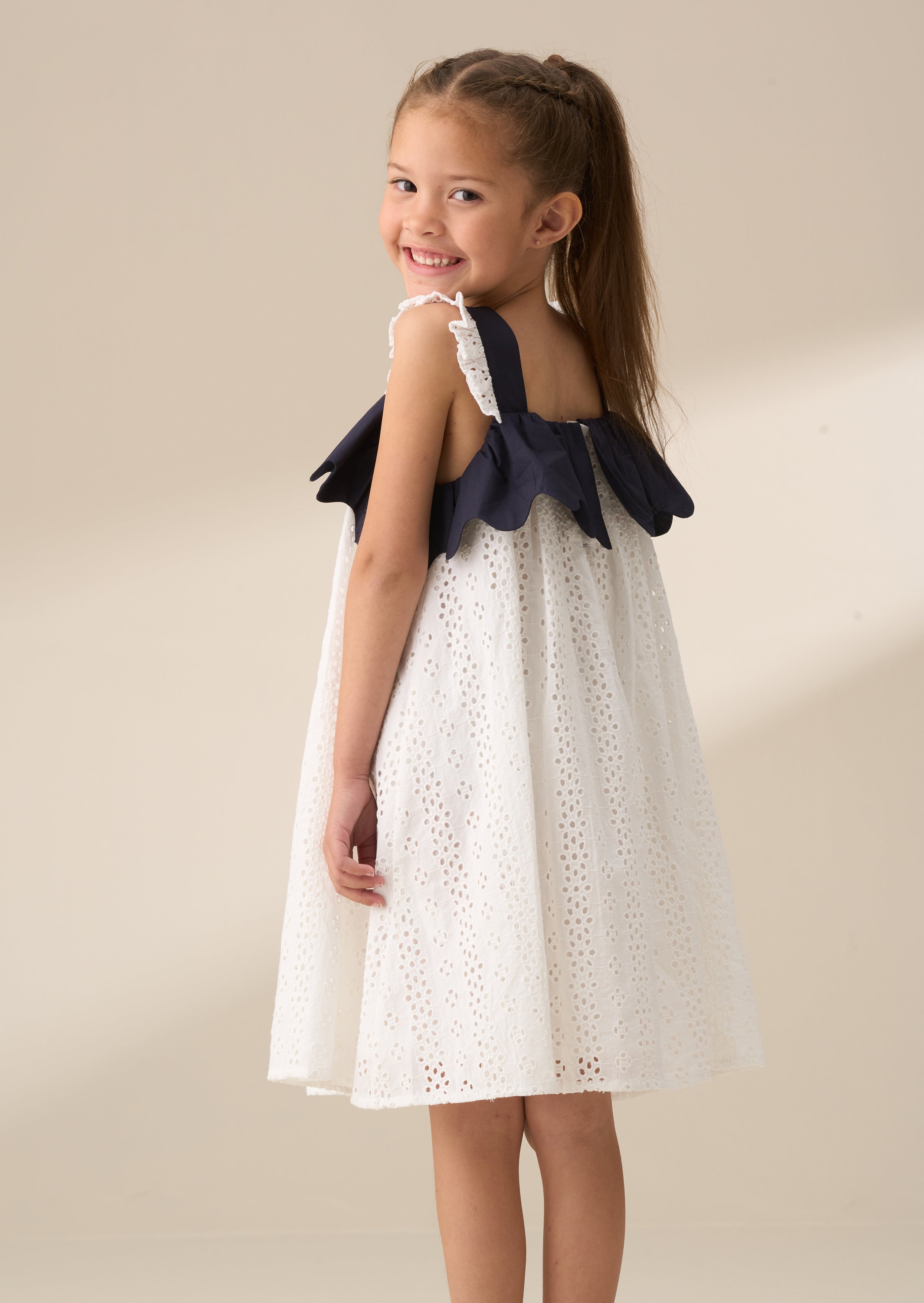 Arielle White Broderie Panel Dress