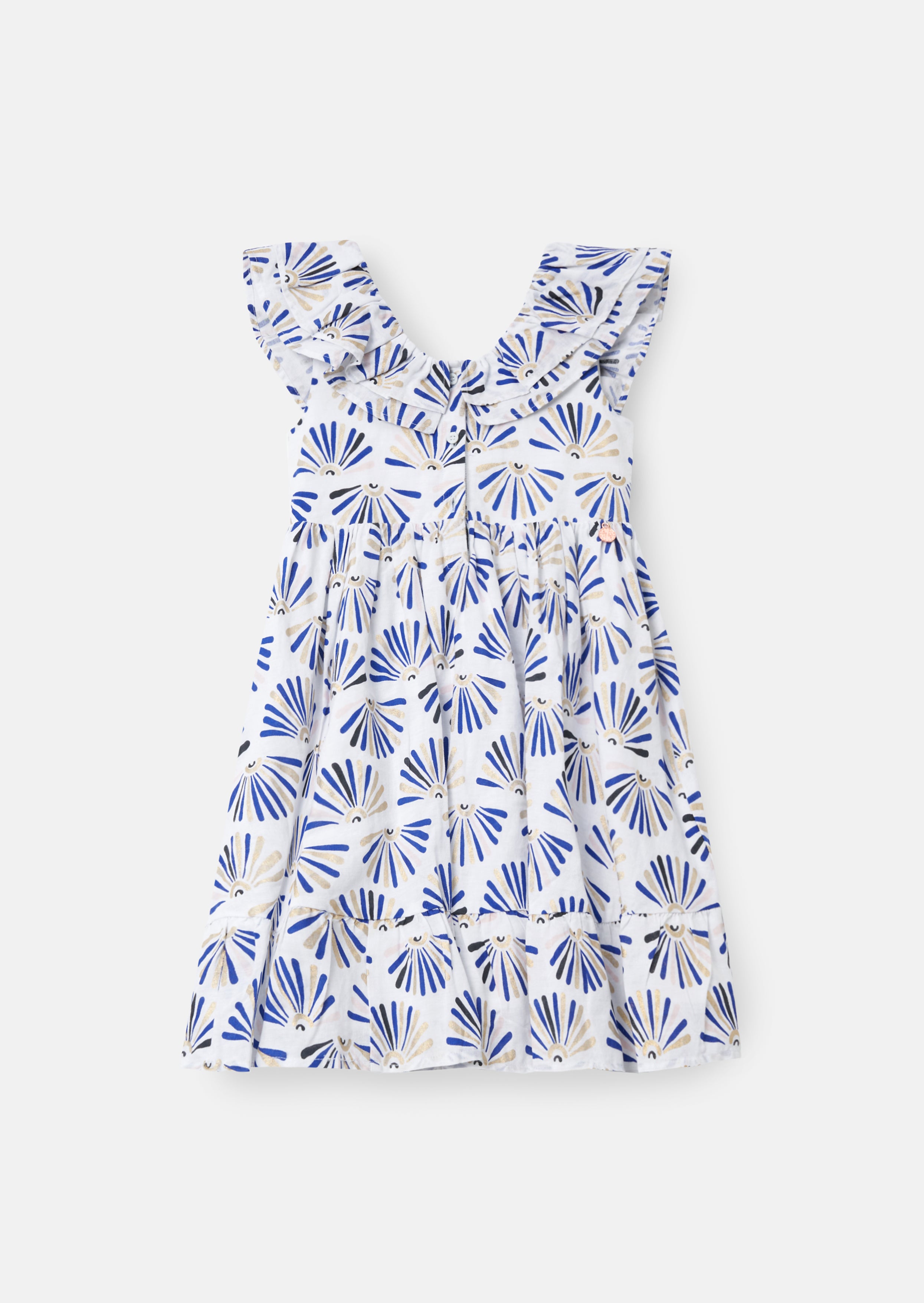 Lina Blue Frill Neck Print Dress