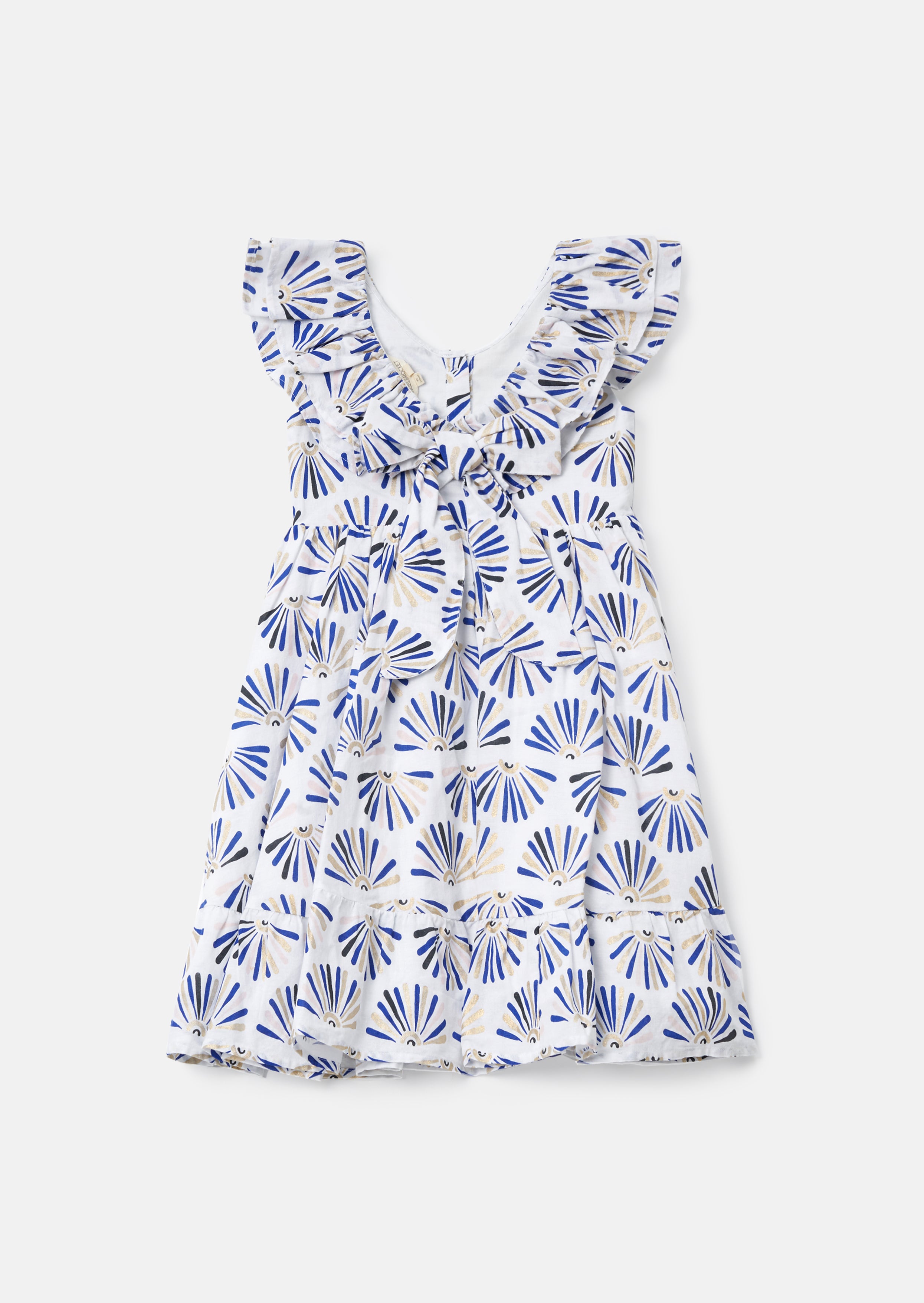 Lina Blue Frill Neck Print Dress