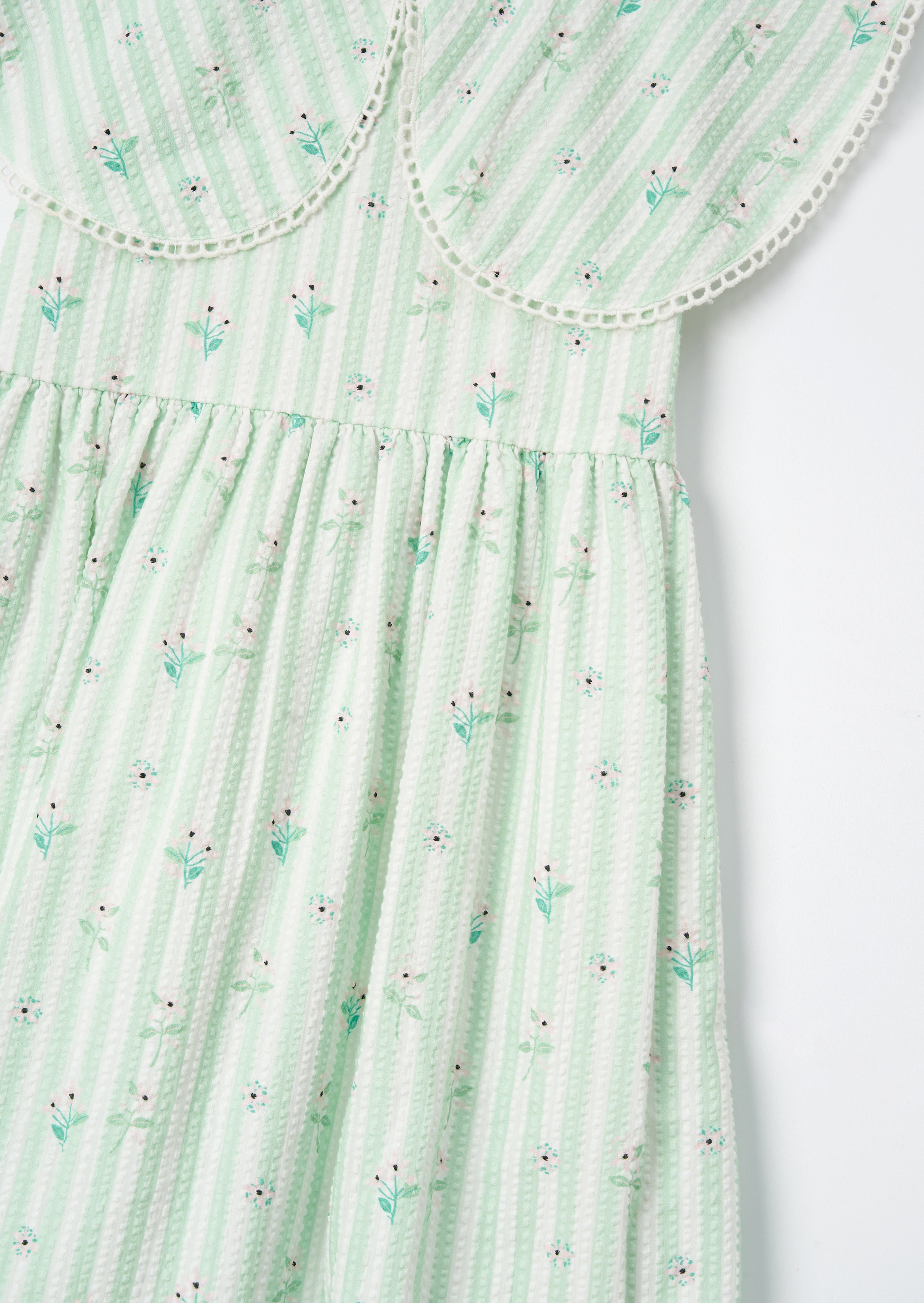 Ellery Mint Stripe Collar Ditsy Floral Dress