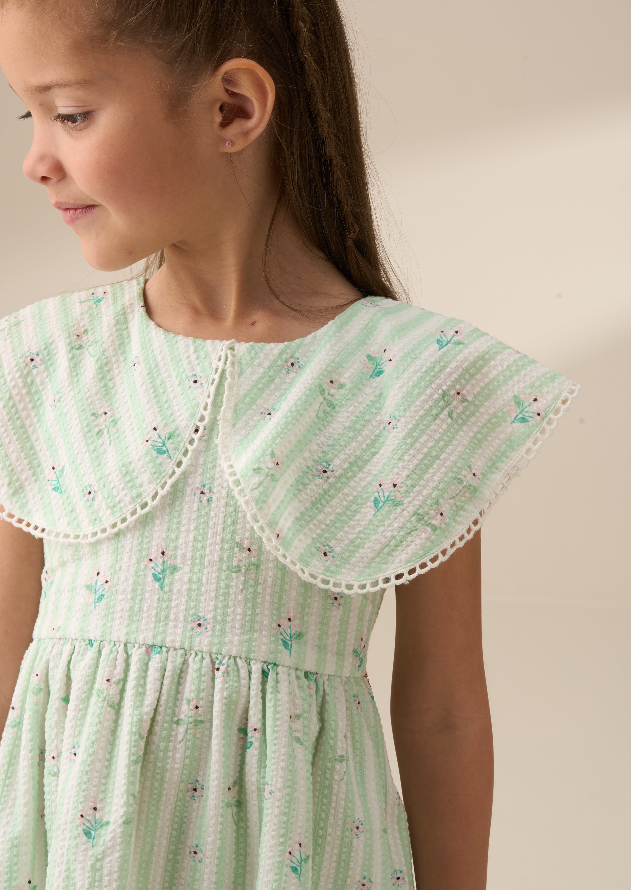 Ellery Mint Stripe Collar Ditsy Floral Dress