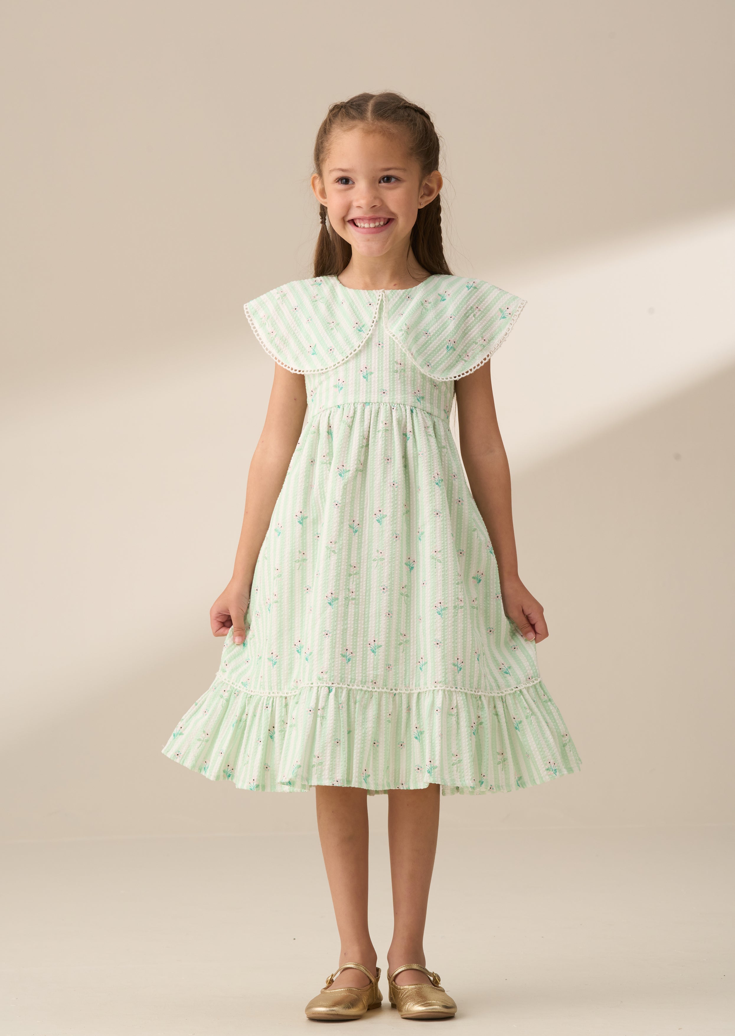 Ellery Mint Stripe Collar Ditsy Floral Dress