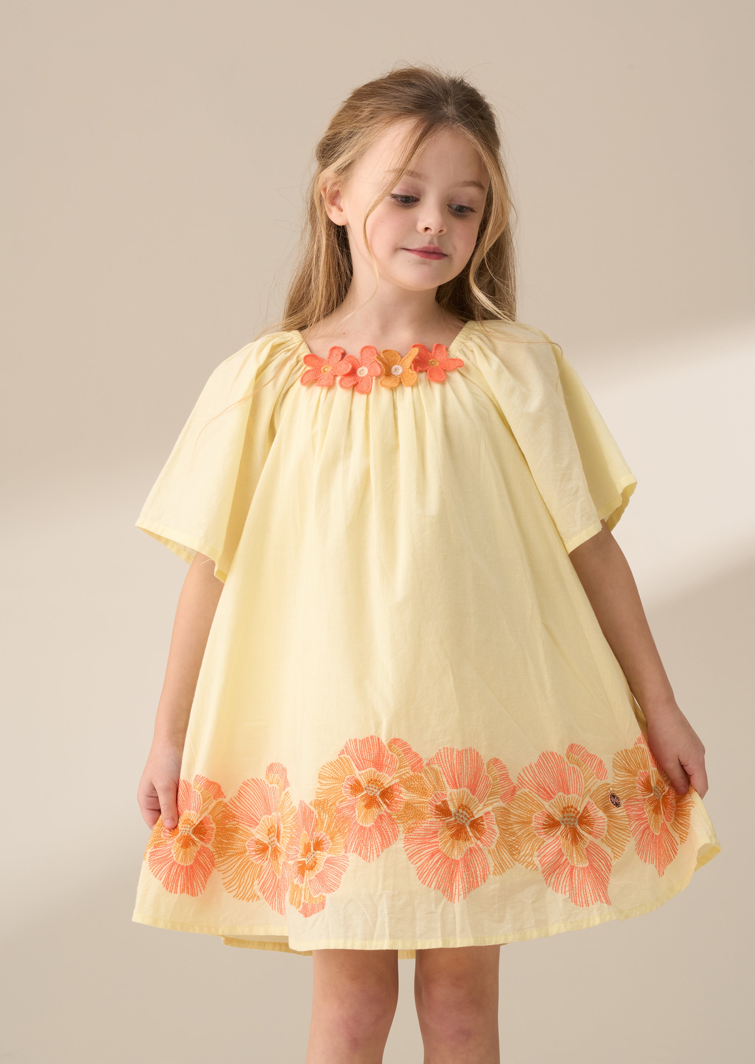 Coletta Yellow Embroidered Swing Dress