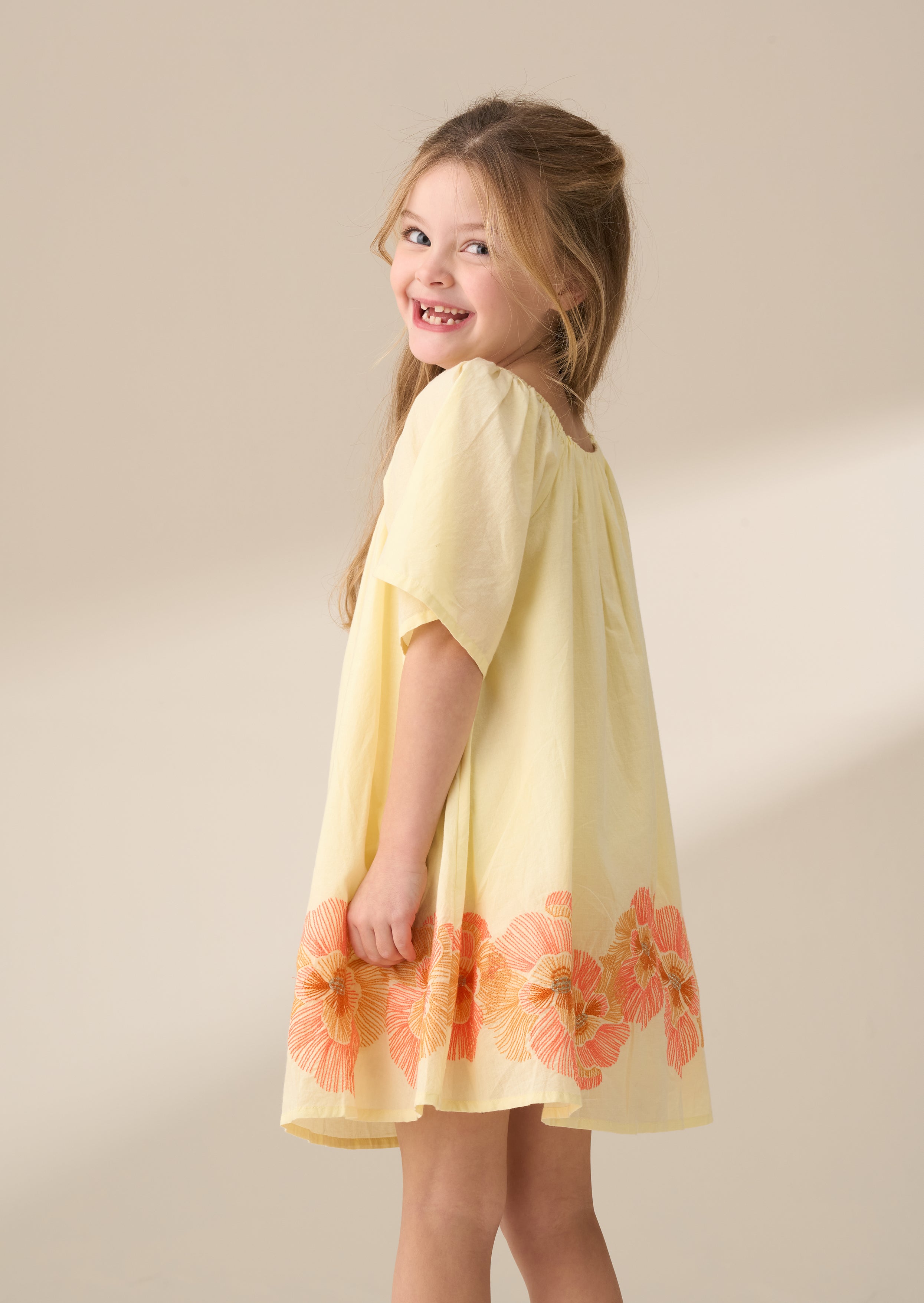 Coletta Yellow Embroidered Swing Dress