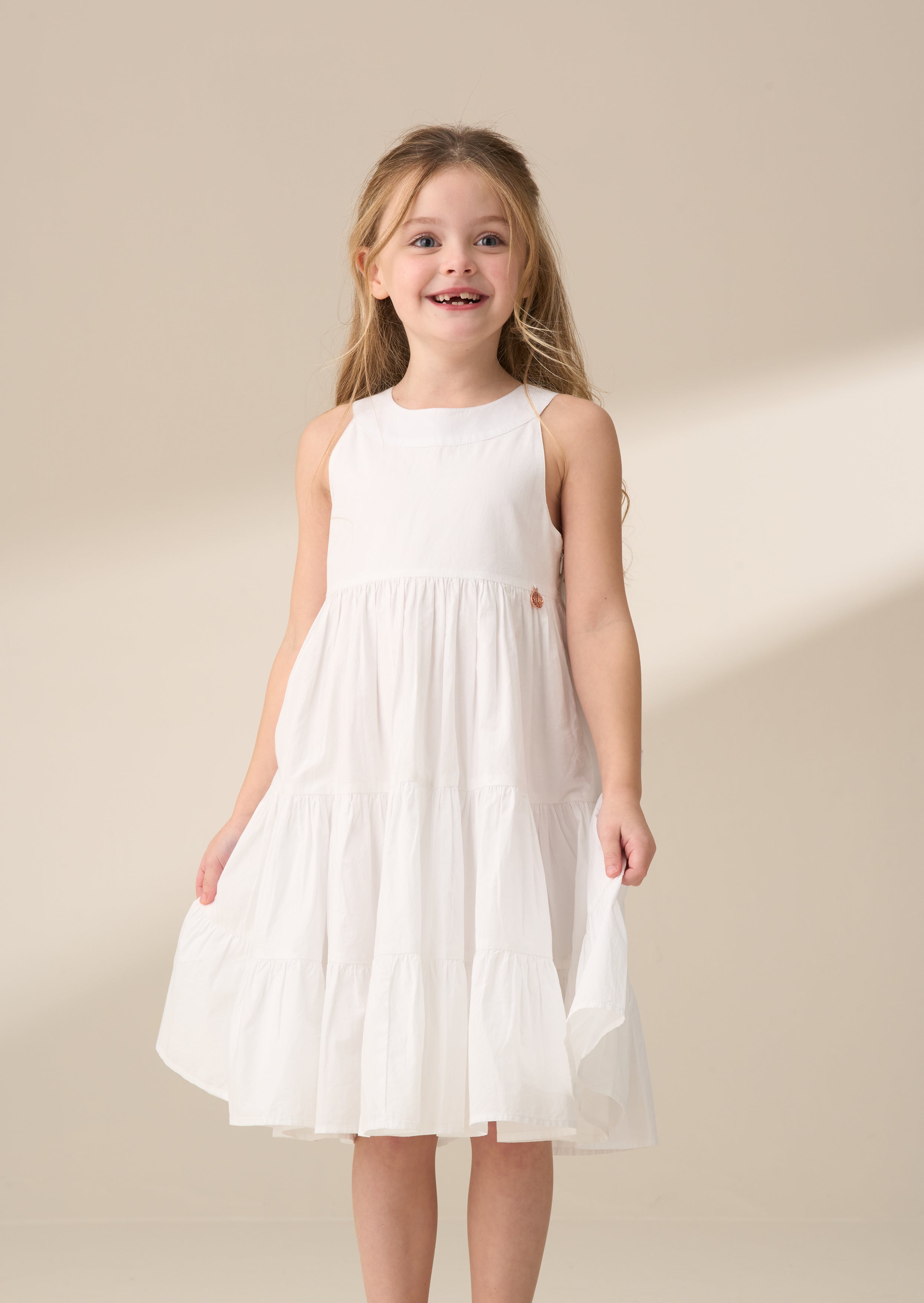 Demi White Tiered Bow Back Dress