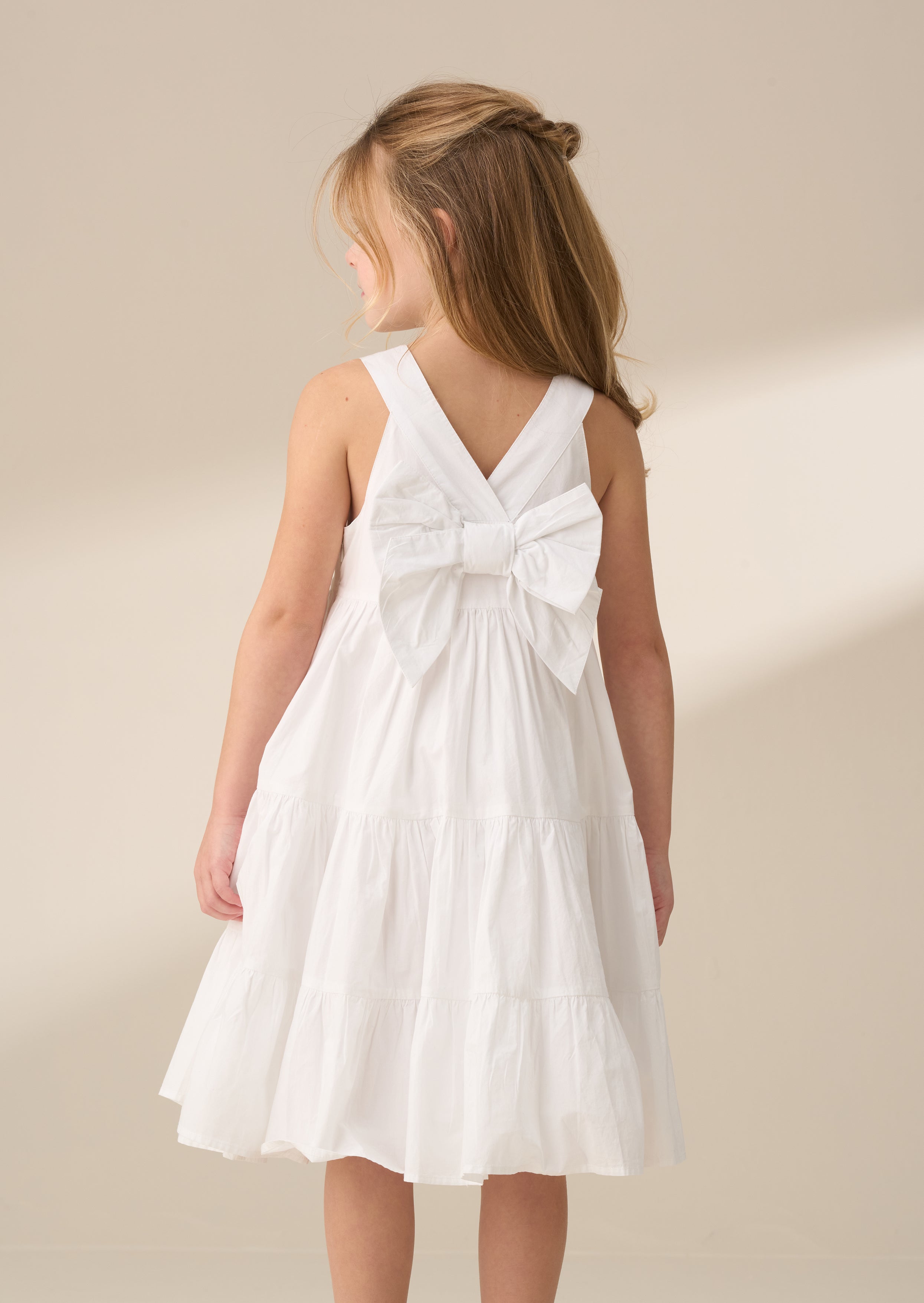 Demi White Tiered Bow Back Dress