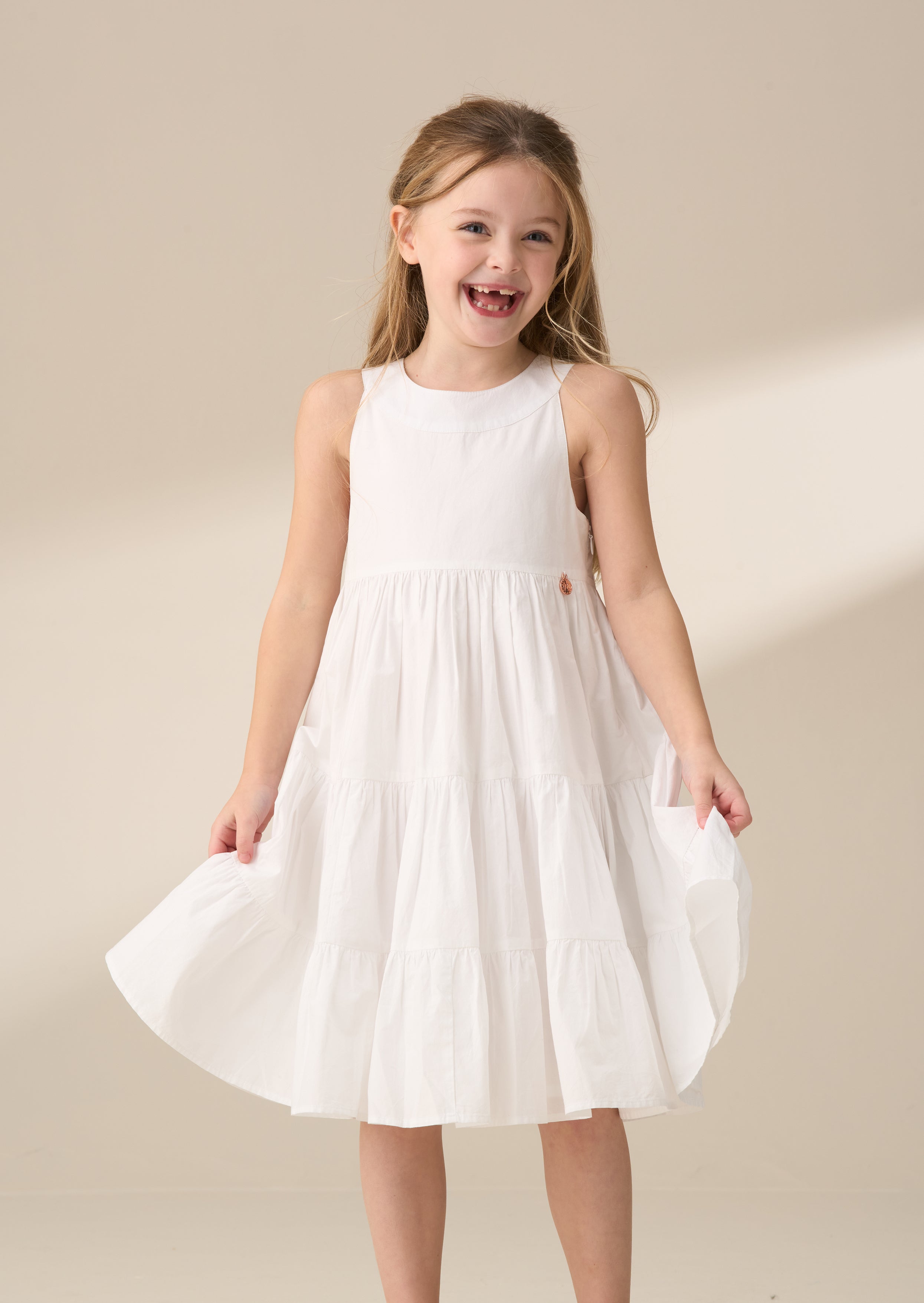 Demi White Tiered Bow Back Dress