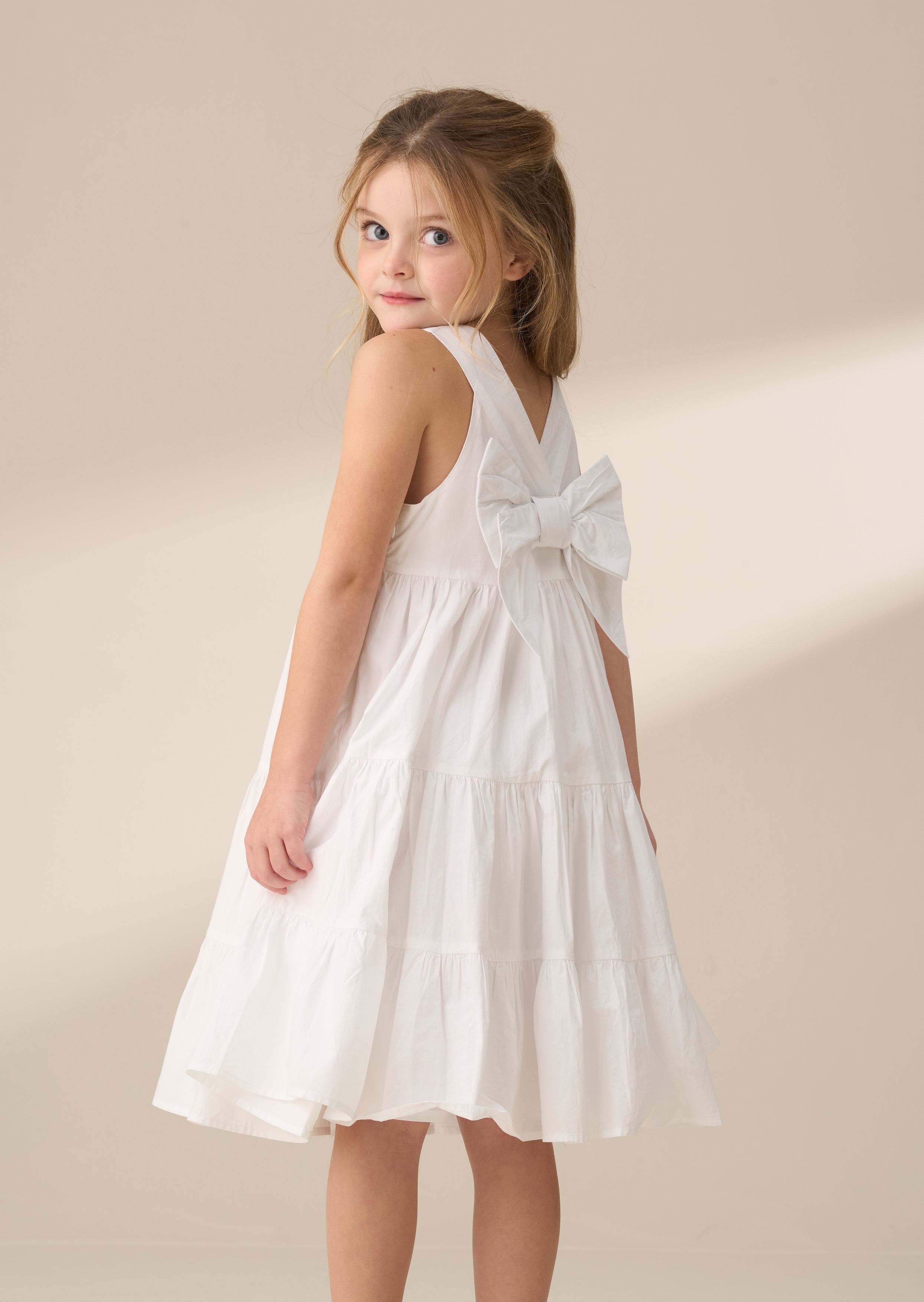 Demi White Tiered Bow Back Dress