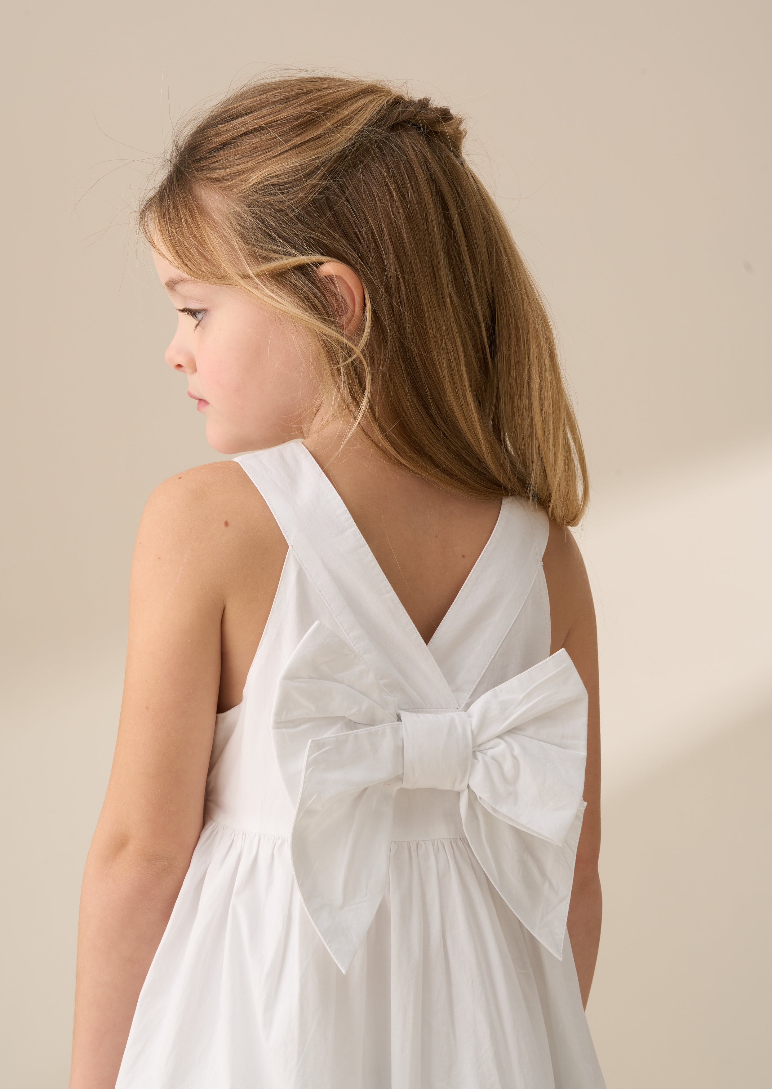 Demi White Tiered Bow Back Dress