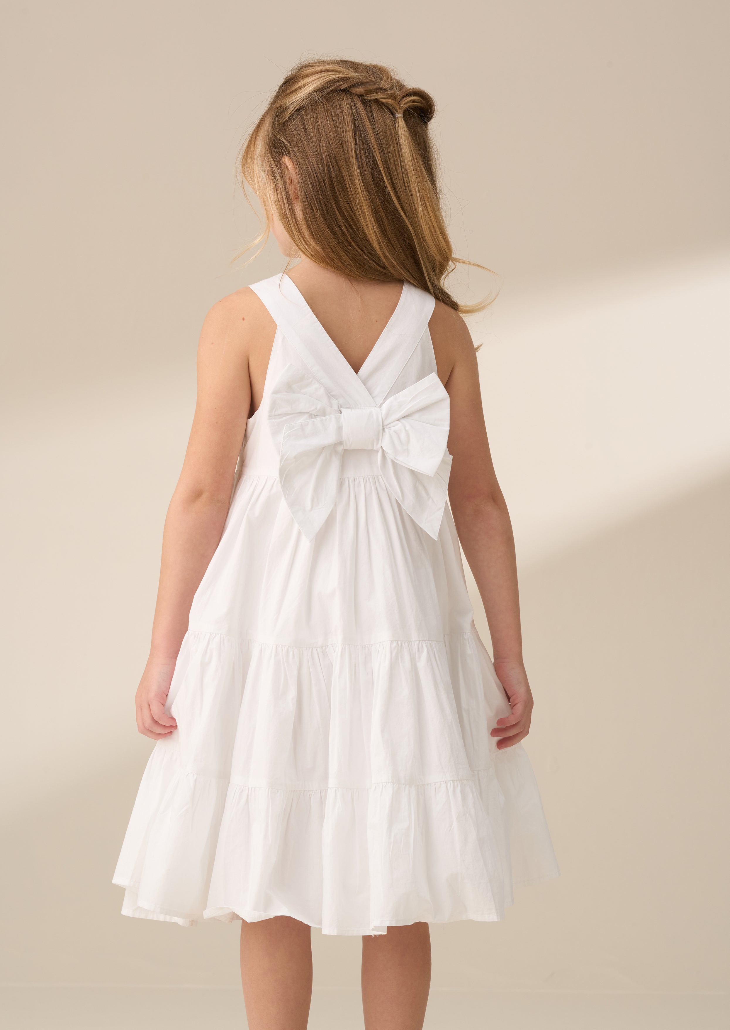 Demi White Tiered Bow Back Dress