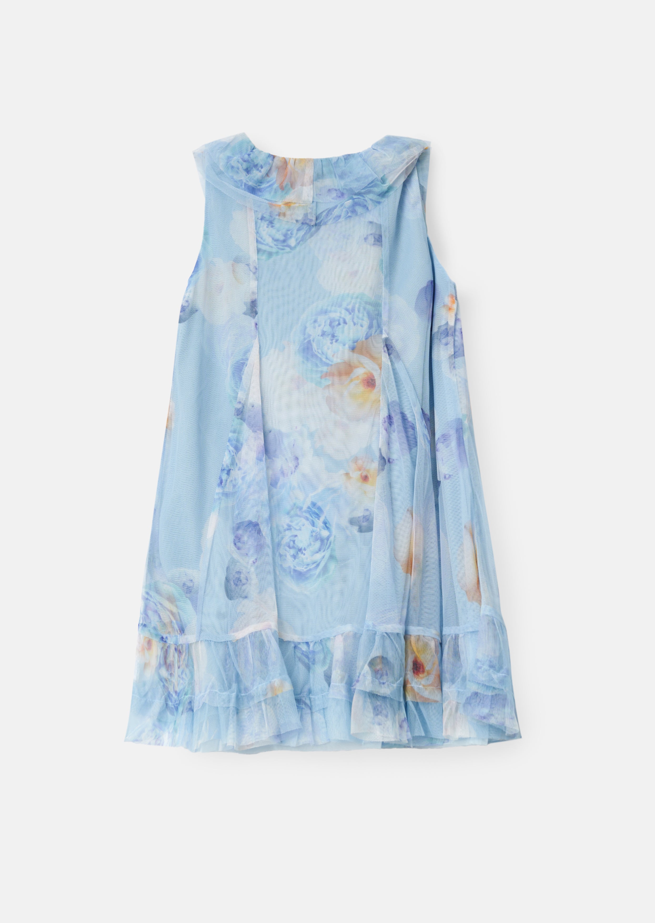 Lia Blue Printed Frill Mesh Dress