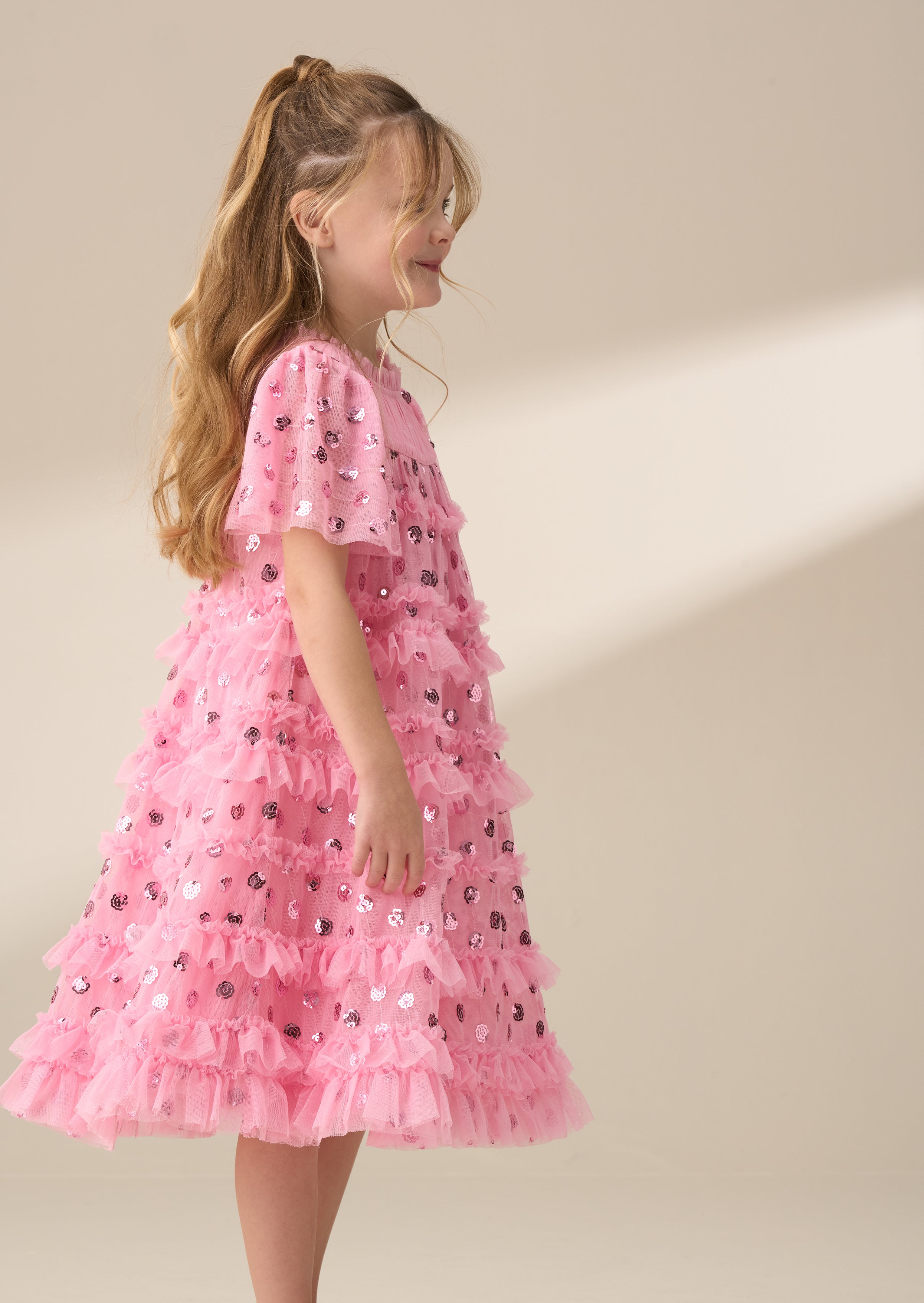 Bea Pink Mesh Frill Dress