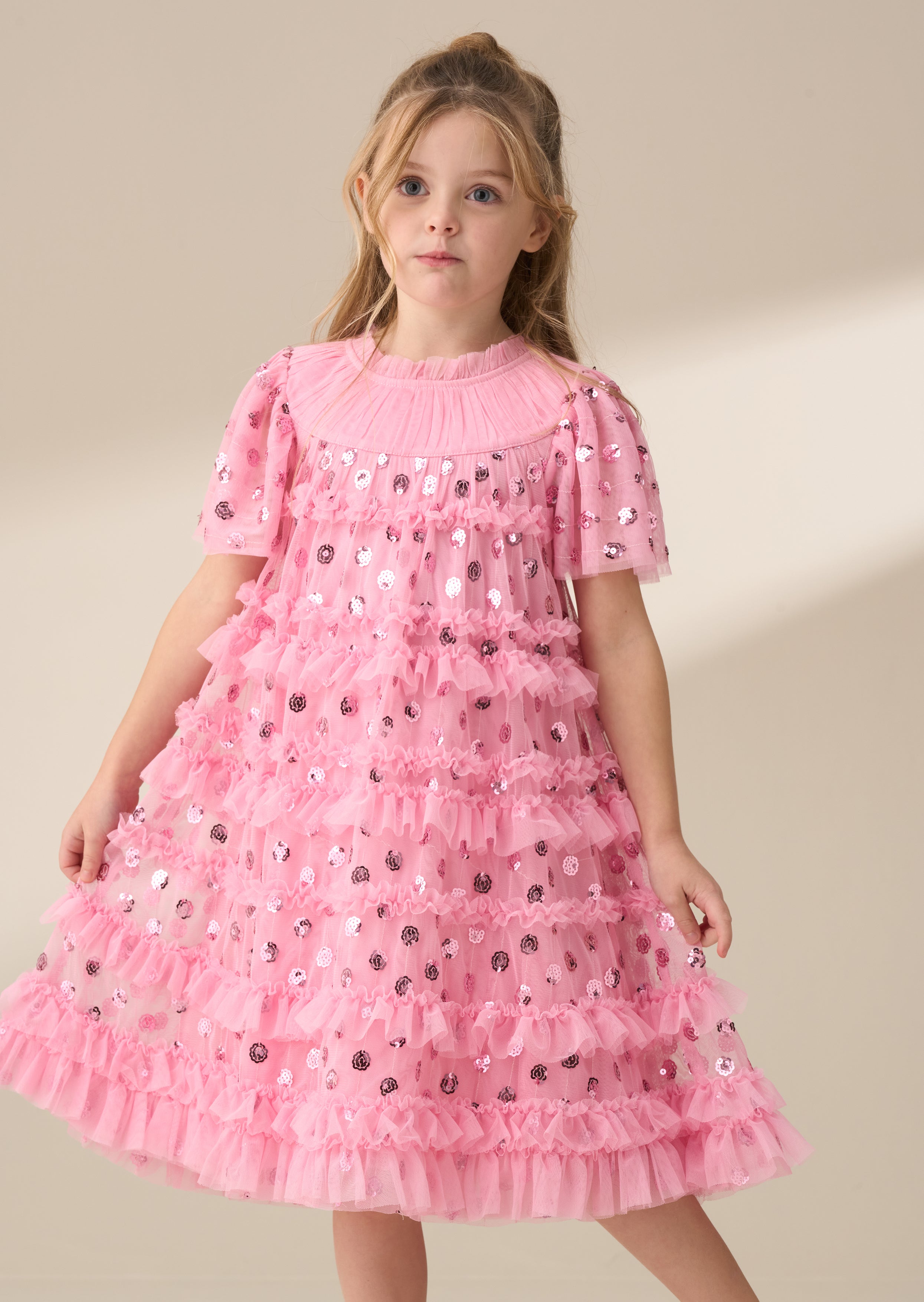 Bea Pink Mesh Frill Dress