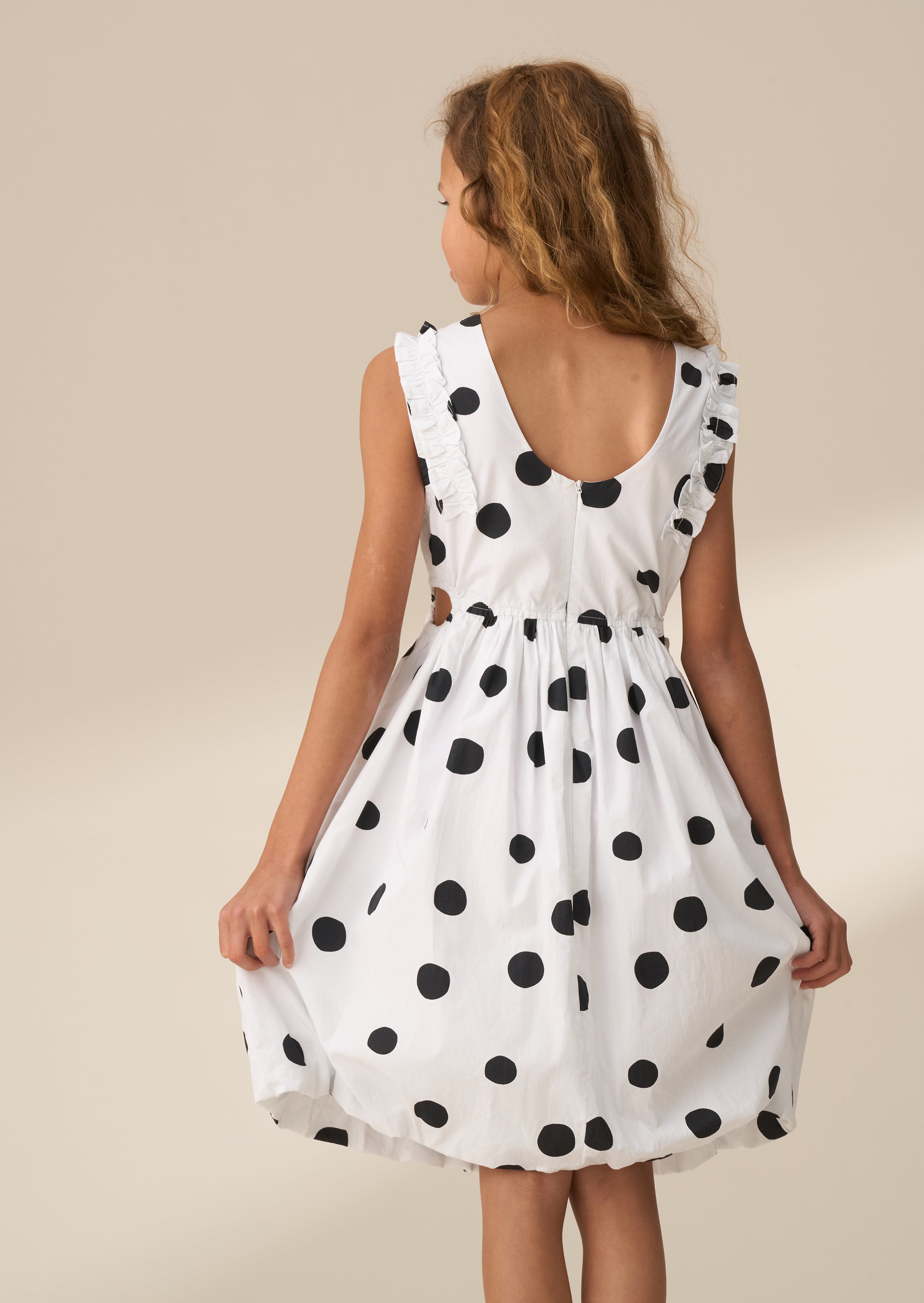 Amari White Spotty Bubble Hem Dress