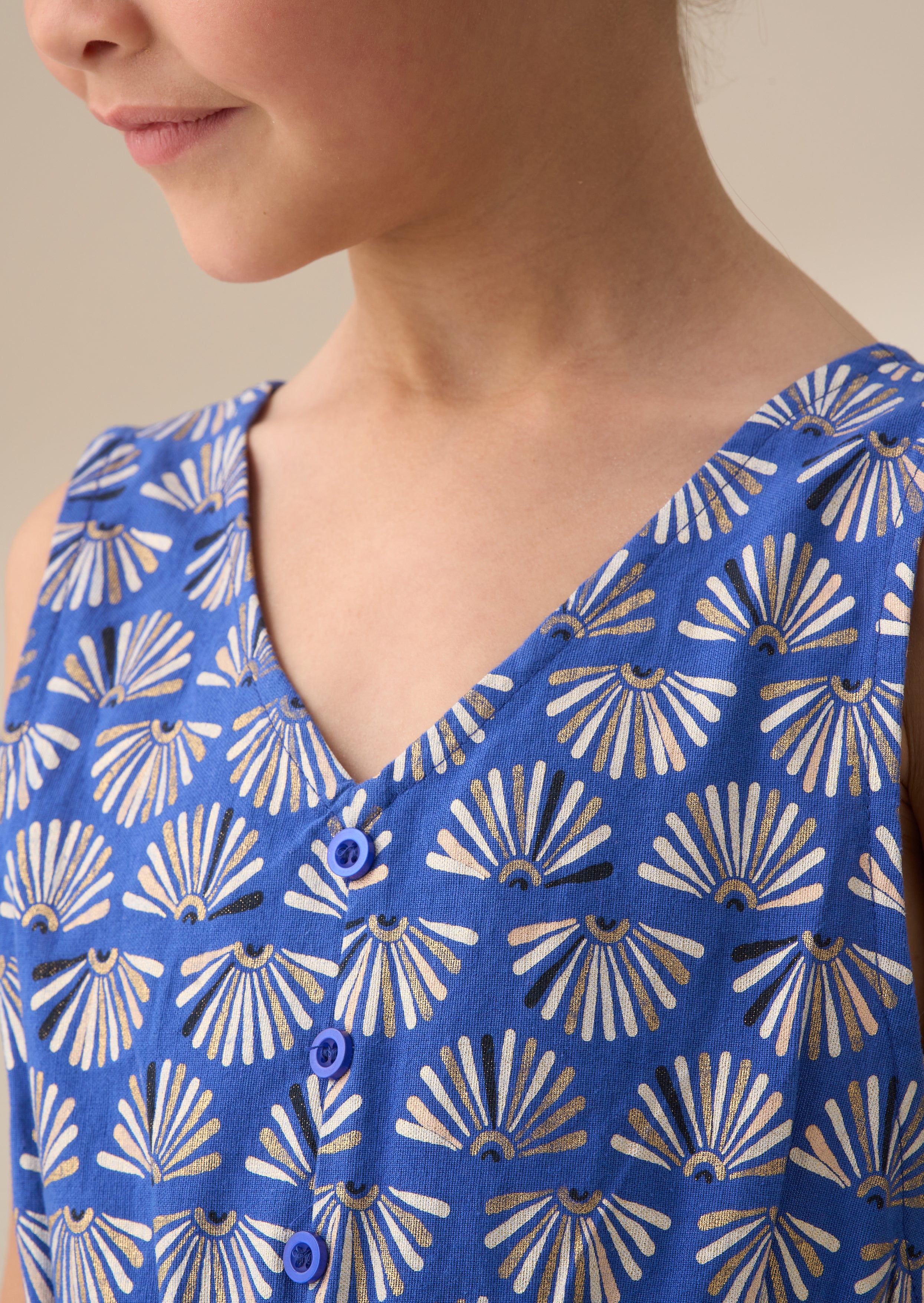 Lina Blue Printed Linen Playsuit