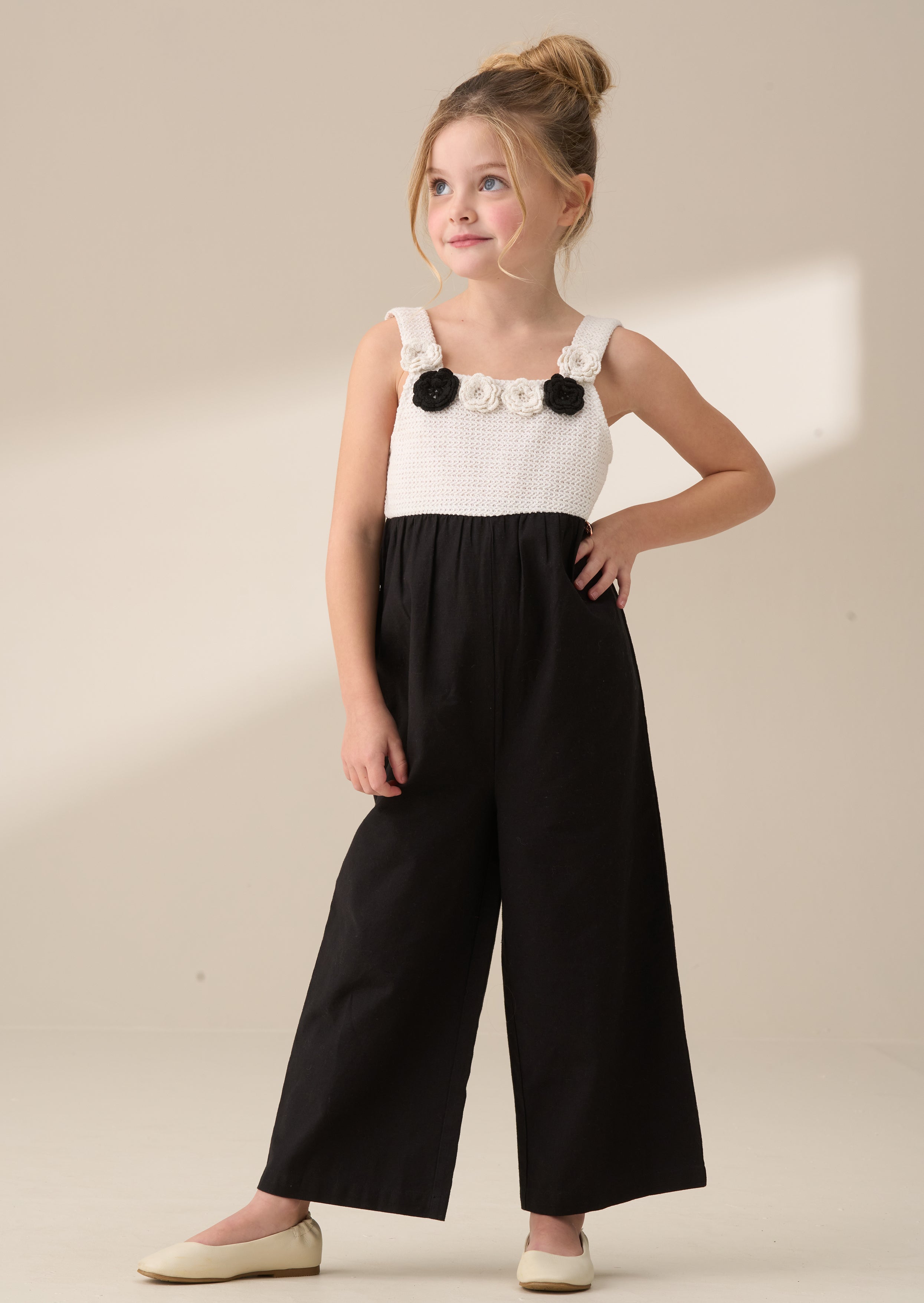 Illiana Black Crochet Linen Jumpsuit