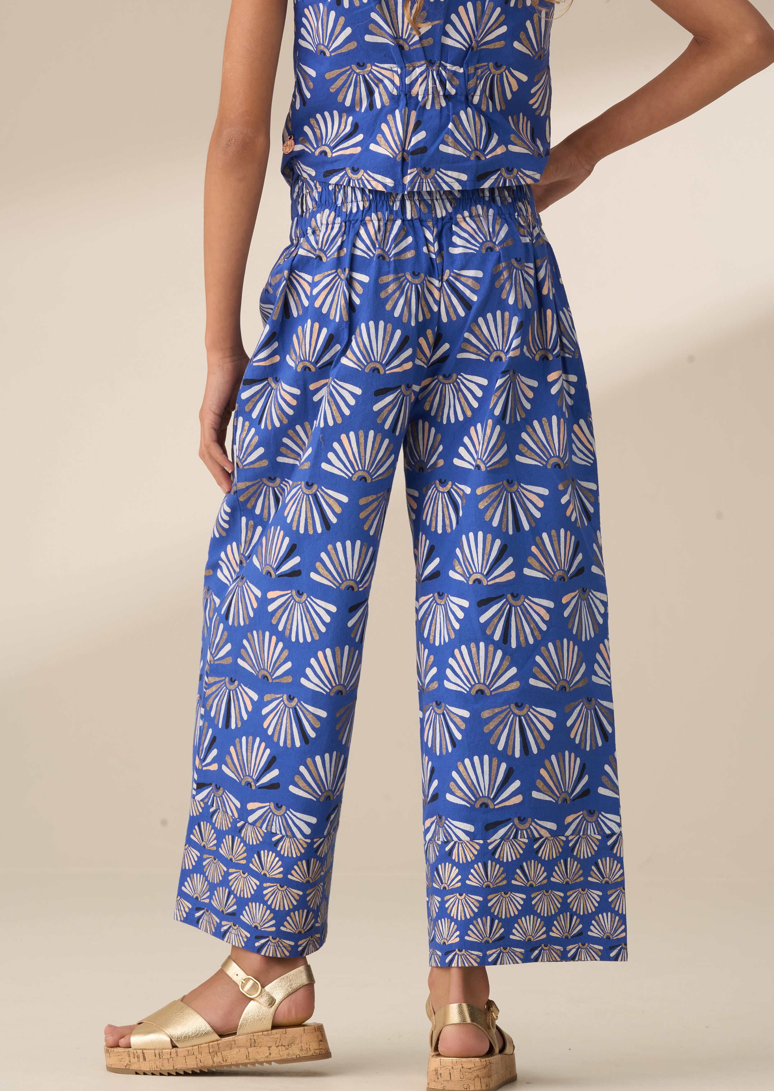 Lina Blue Printed Linen Trousers