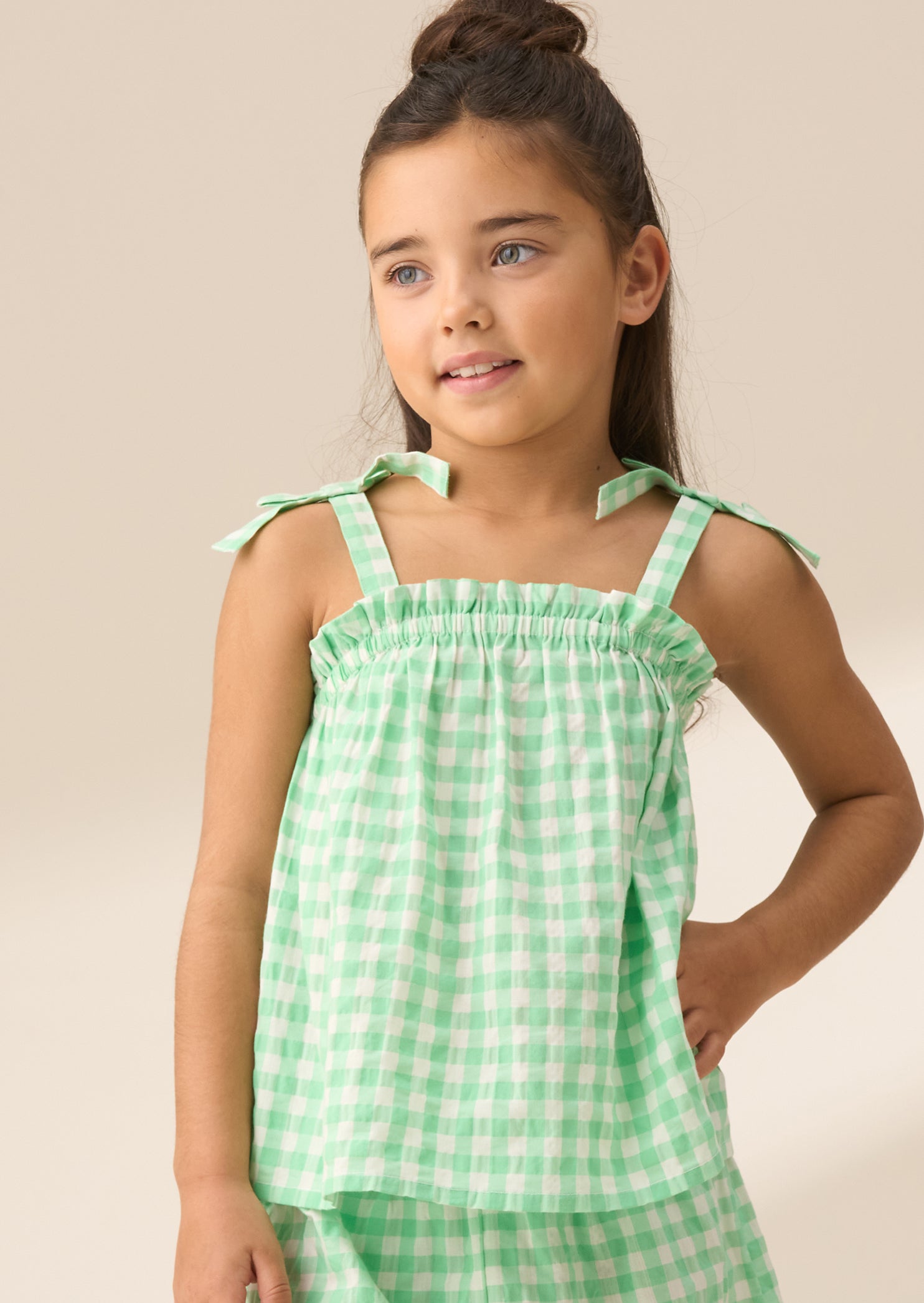 Connie Green Gingham Shirred Top