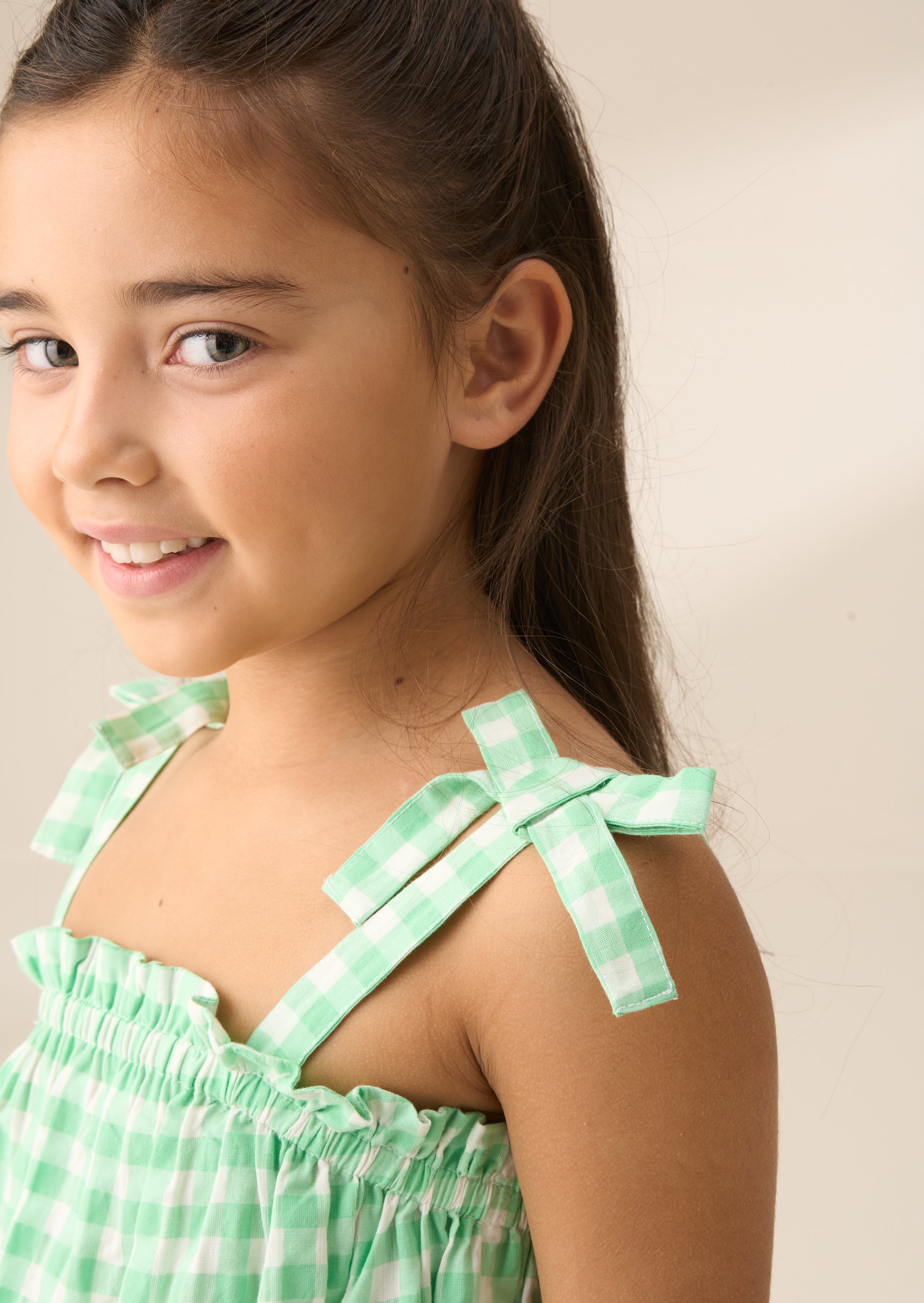 Connie Green Gingham Shirred Top