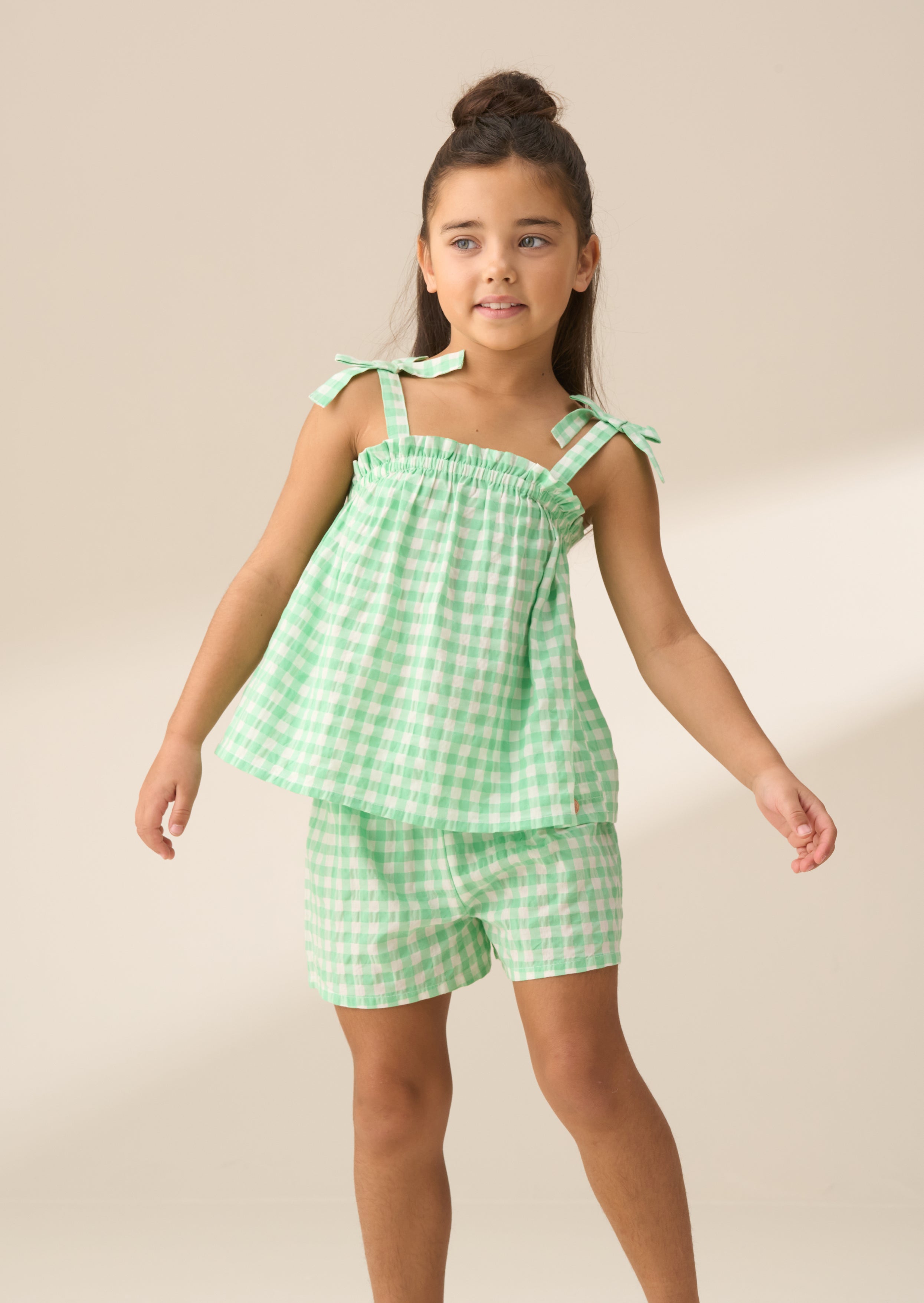 Connie Green Gingham Shirred Top