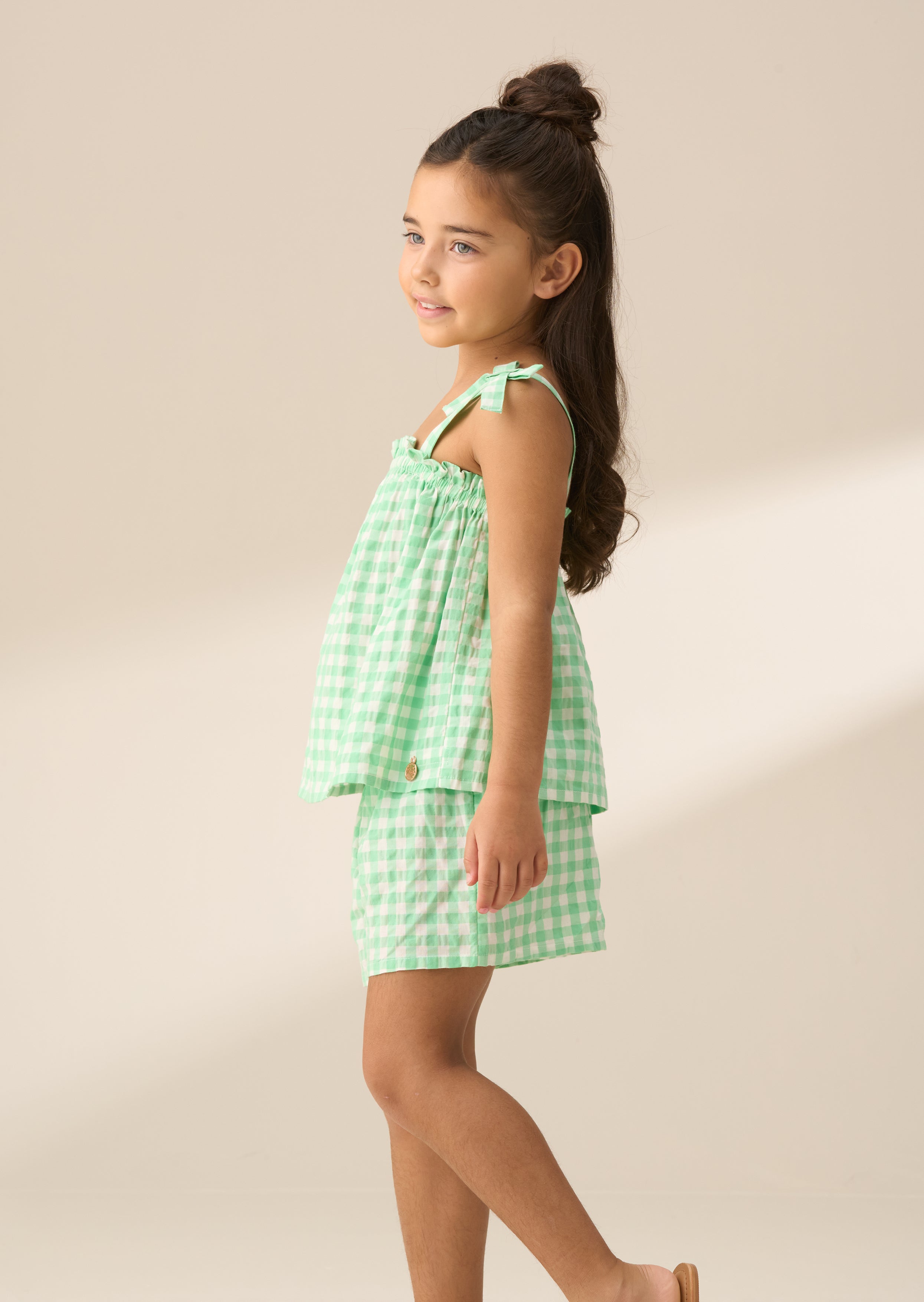 Connie Green Gingham Shirred Top