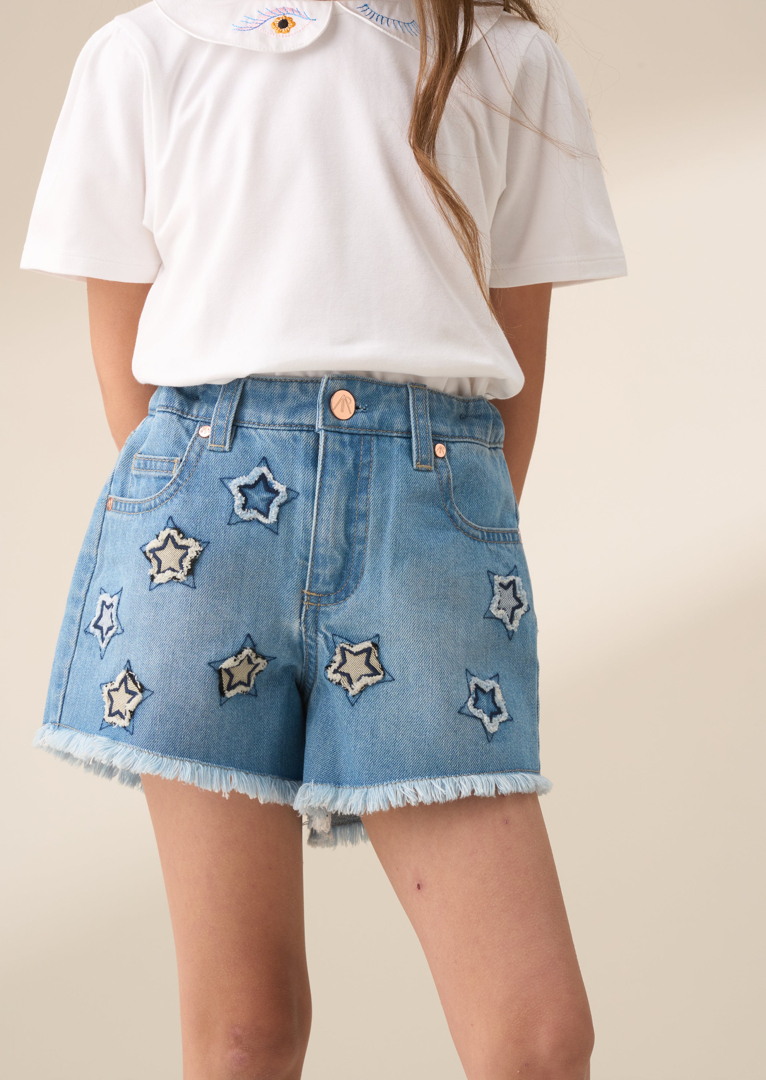 Nina Blue Star Applique Denim Short