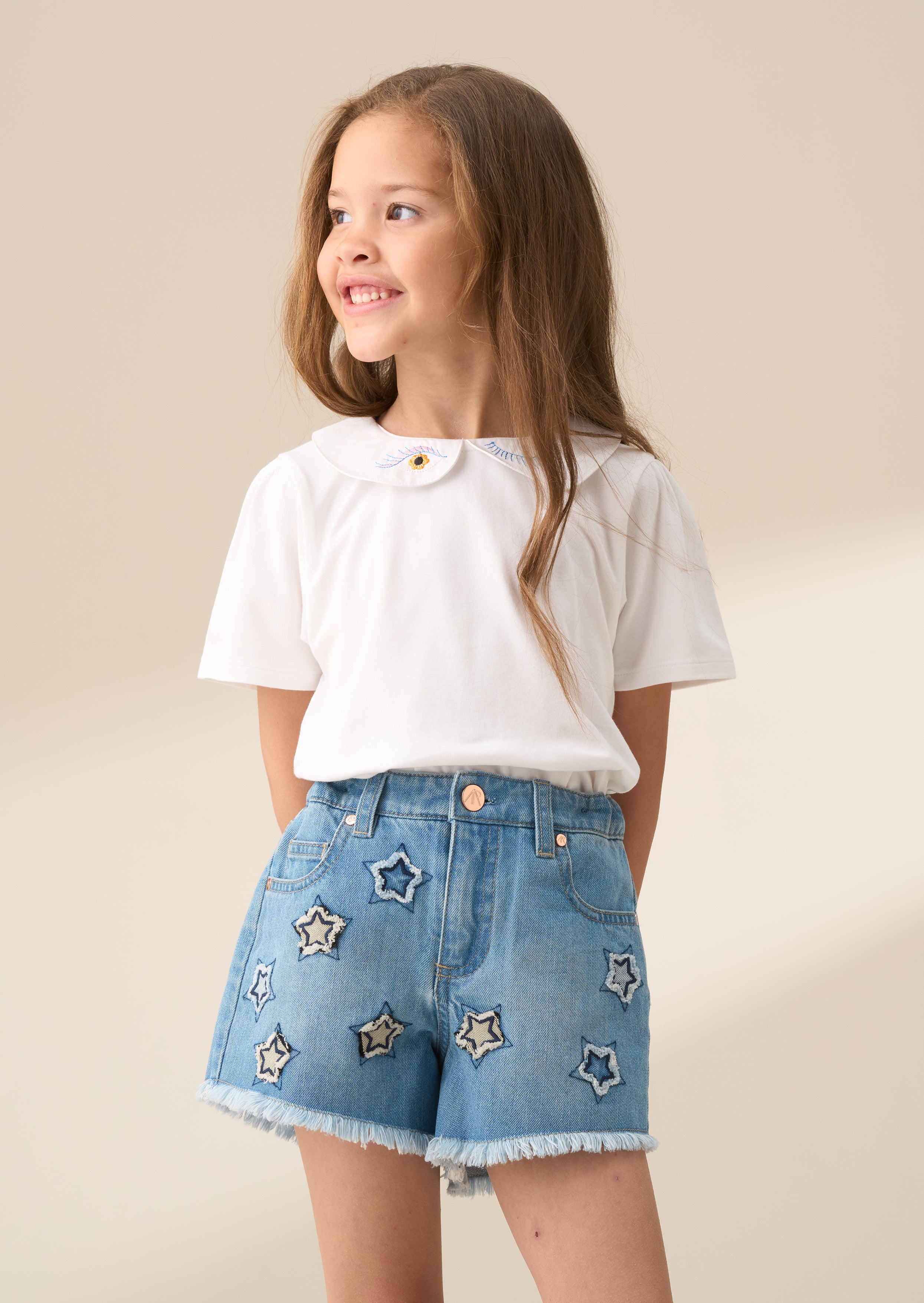 Nina Blue Star Applique Denim Short