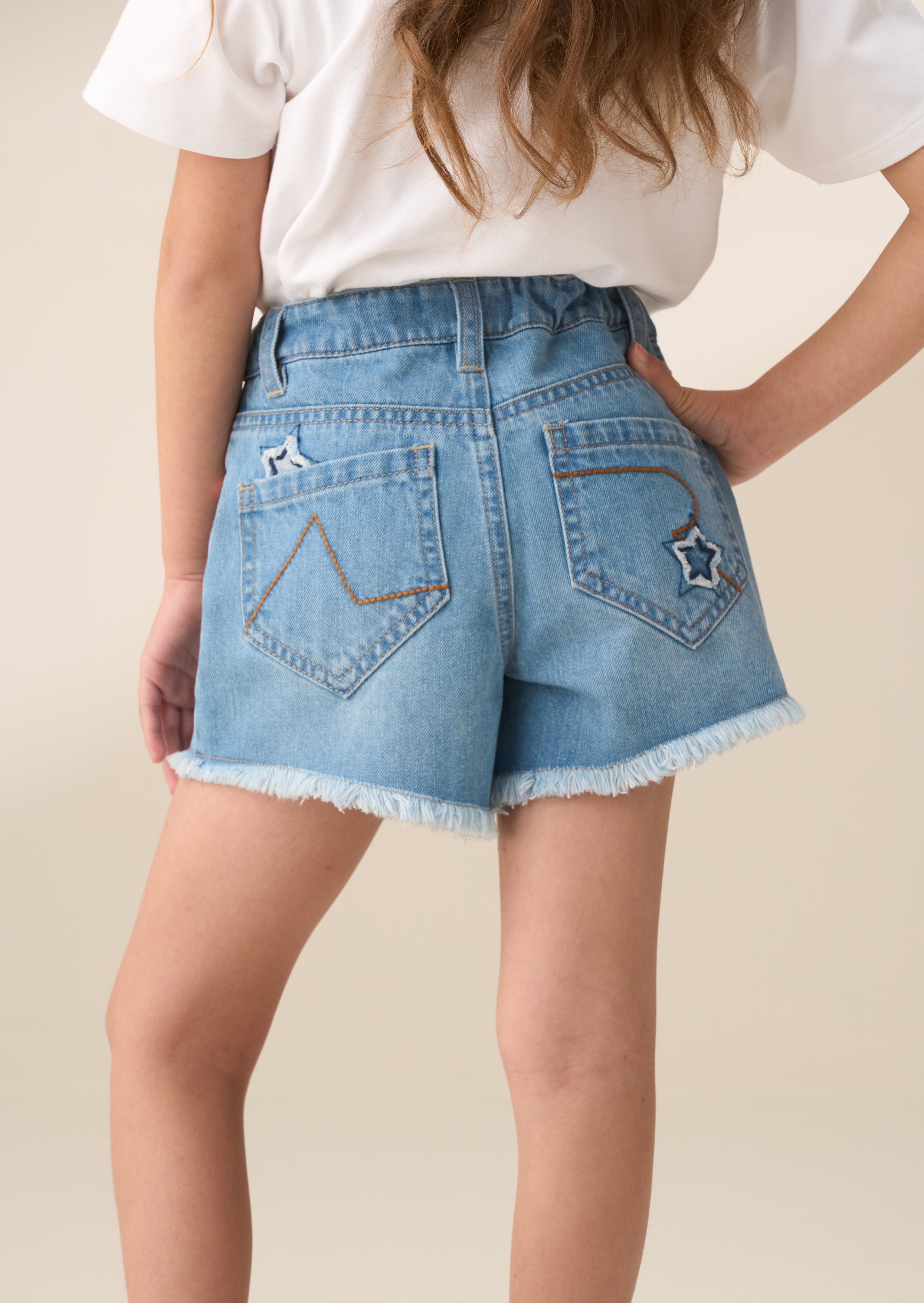 Nina Blue Star Applique Denim Short