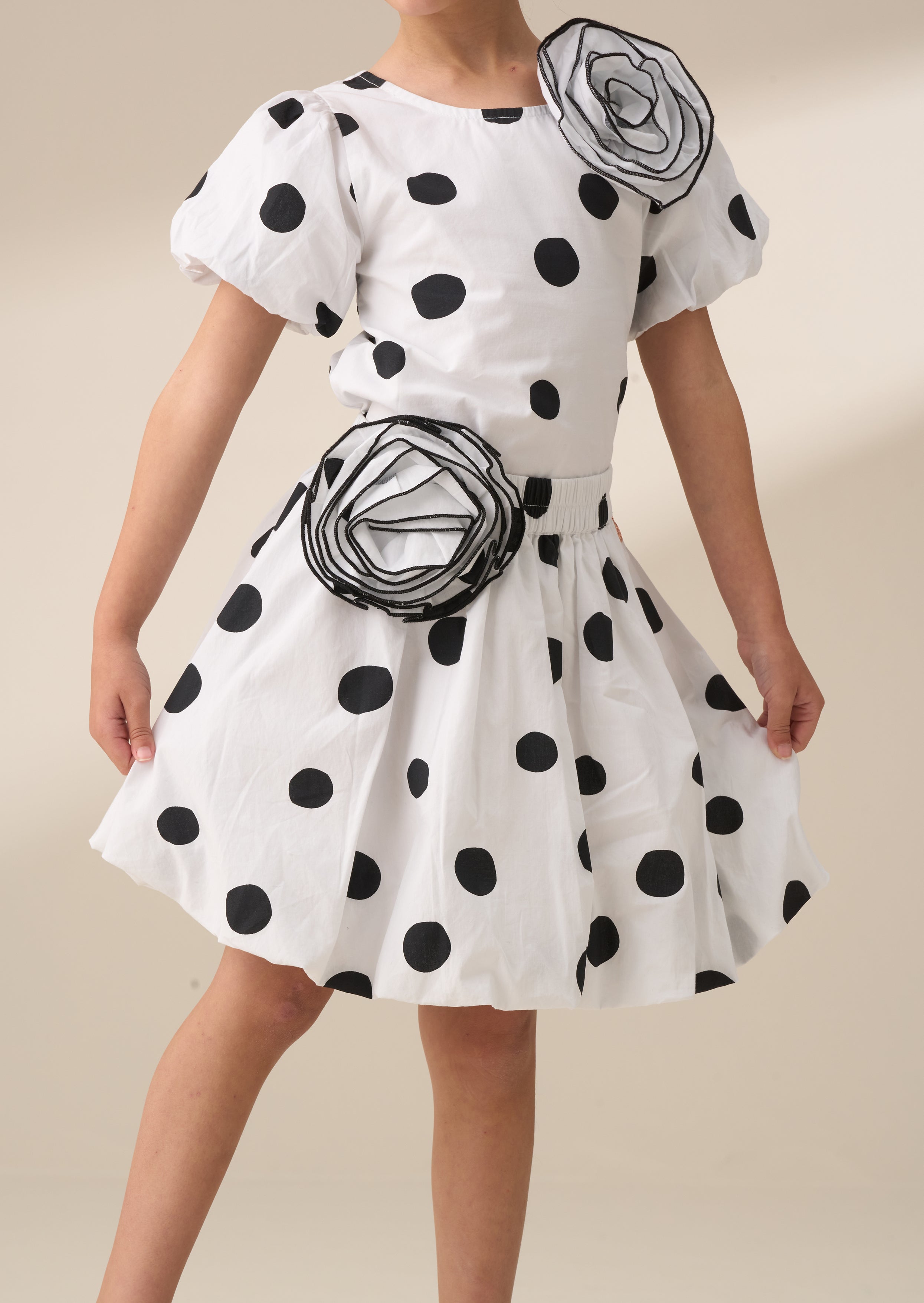 Amari White Spotty Bubble Hem Skirt