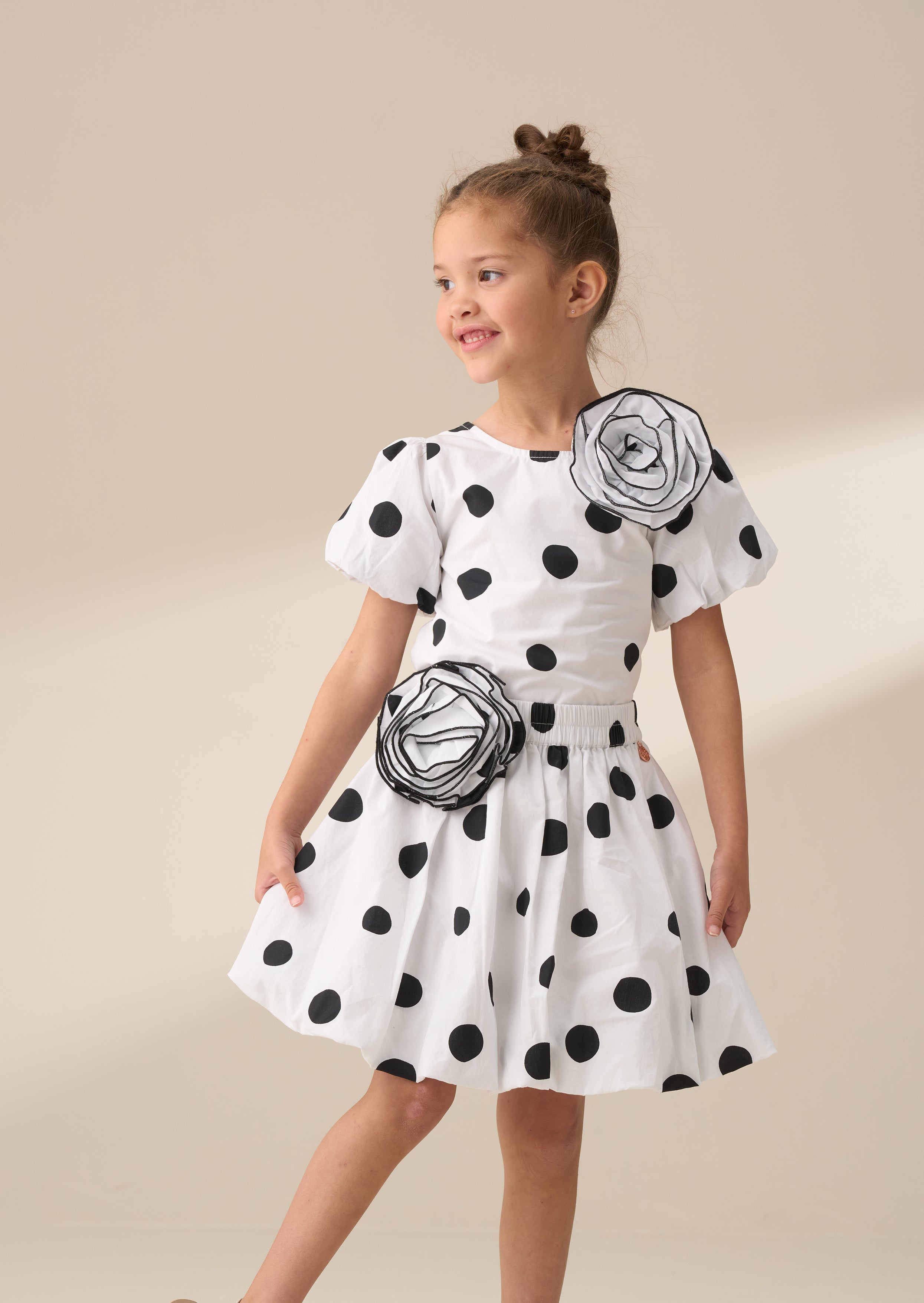 Amari White Spotty Bubble Hem Skirt