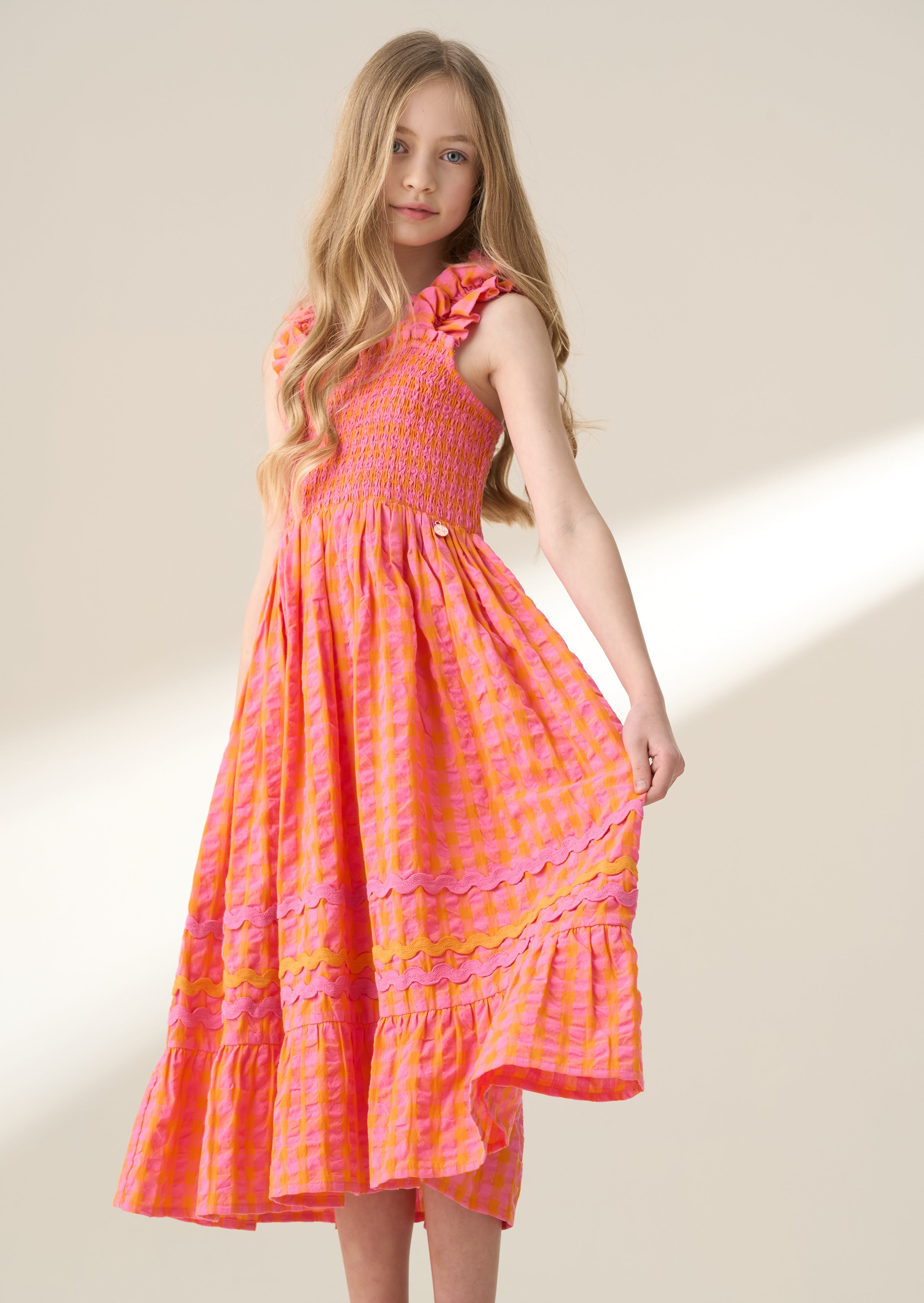 Bella Orange Ric Rac Midi Dress