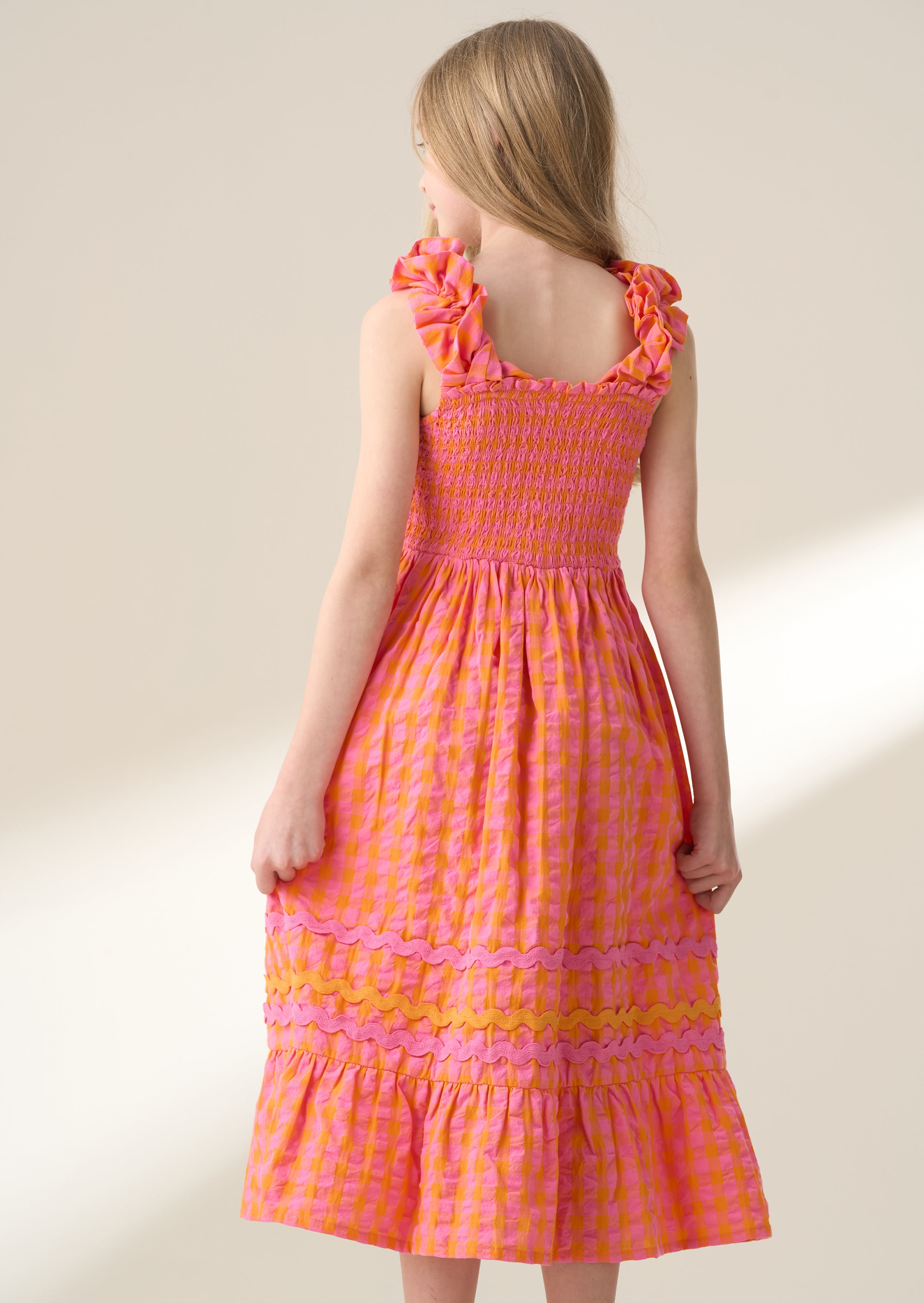 Bella Orange Ric Rac Midi Dress