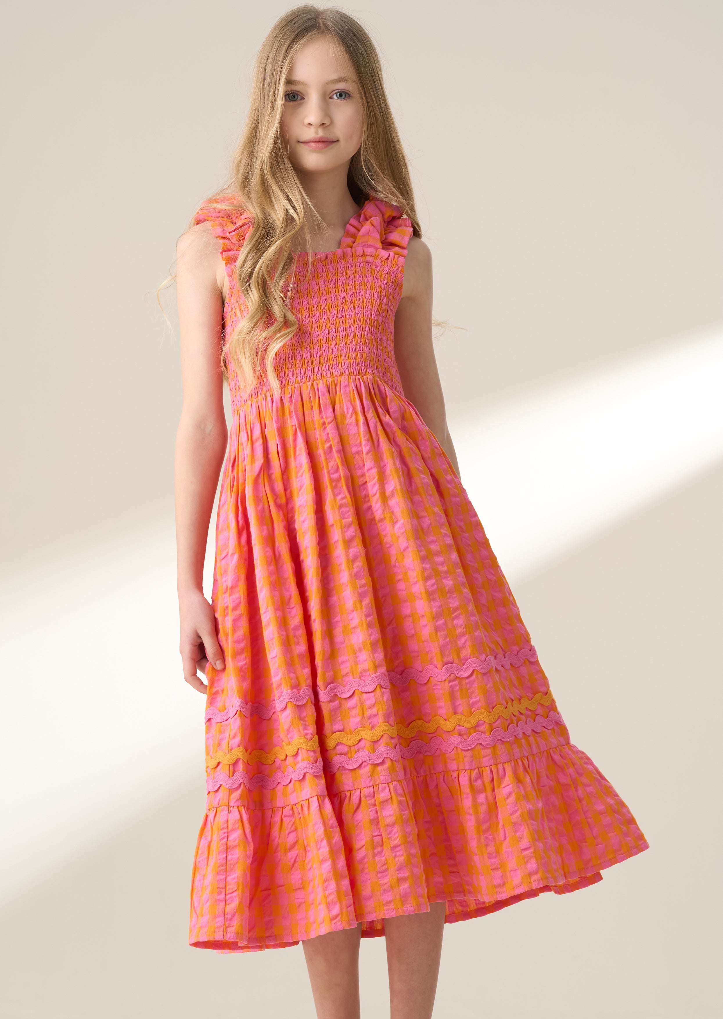 Bella Orange Ric Rac Midi Dress