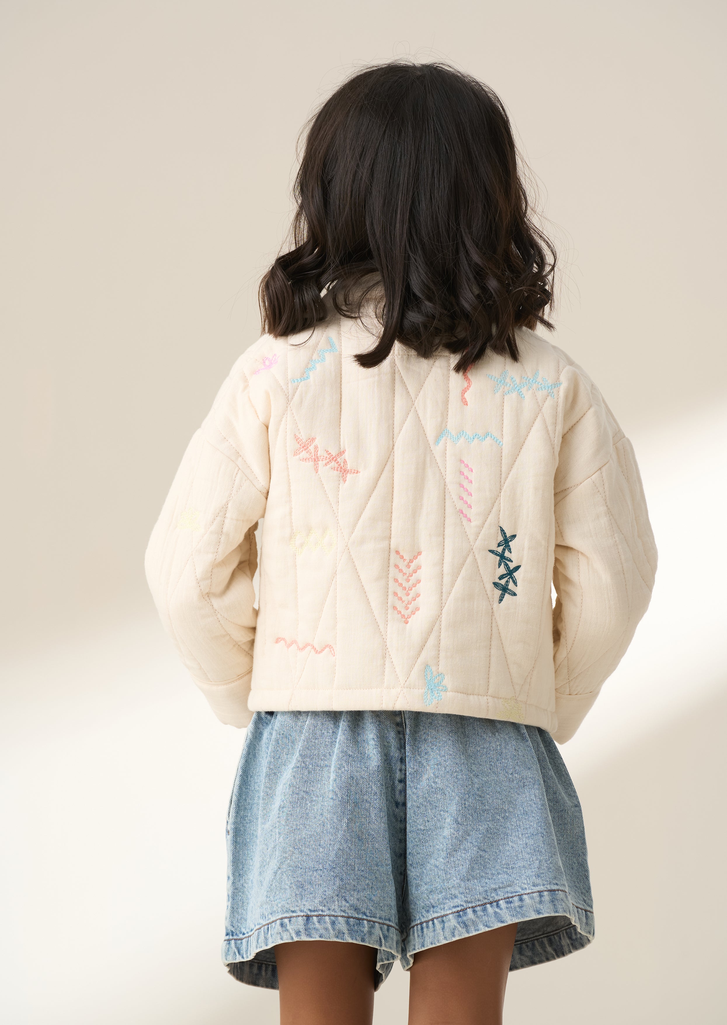 Rylee Ivory Quilted Embroidered Kimono Jacket