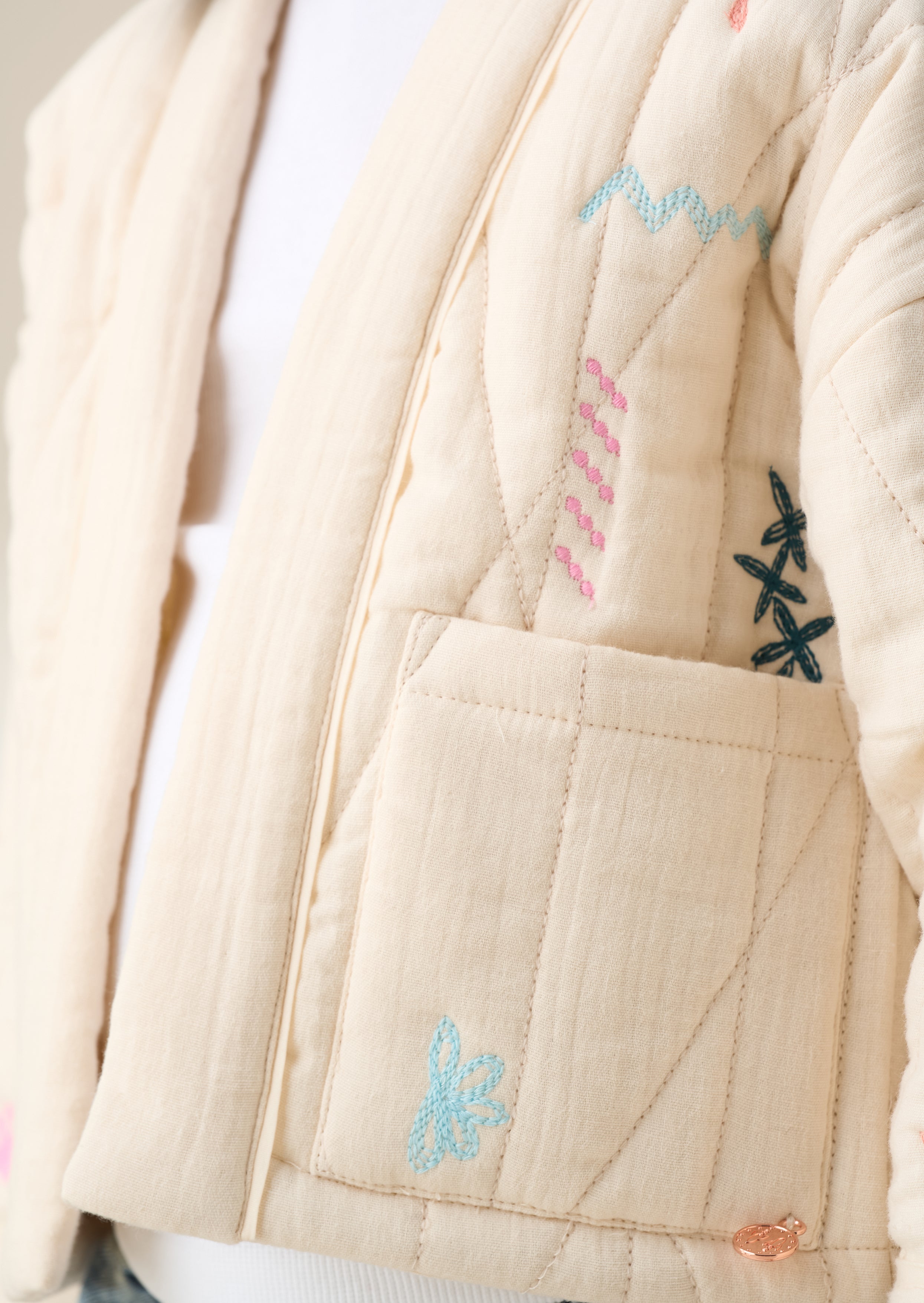 Rylee Ivory Quilted Embroidered Kimono Jacket