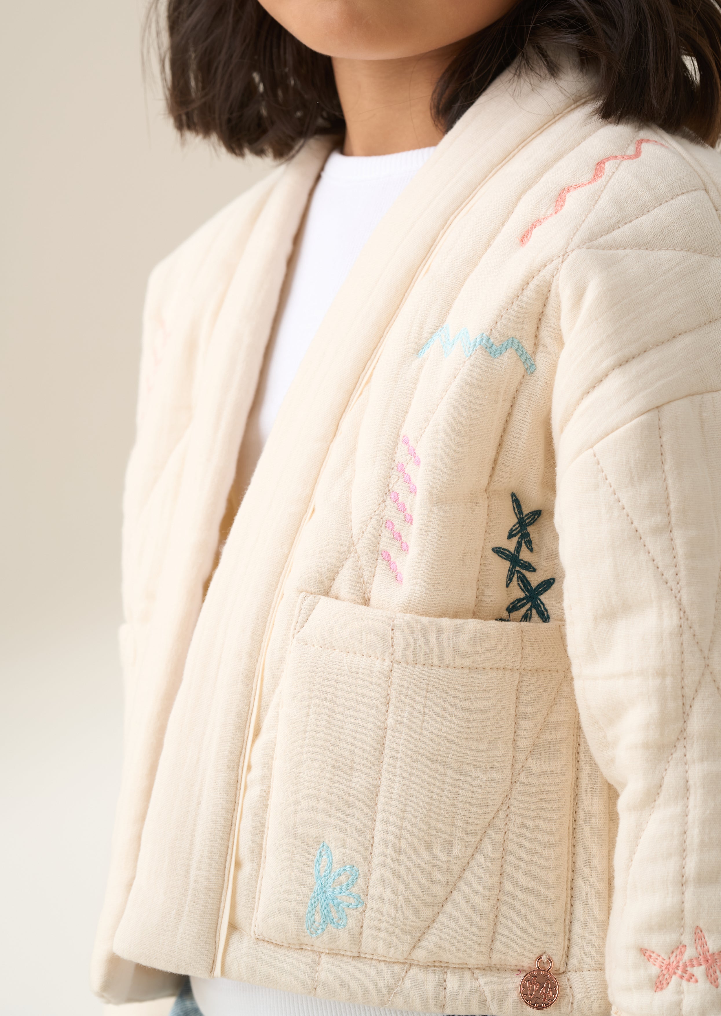 Rylee Ivory Quilted Embroidered Kimono Jacket