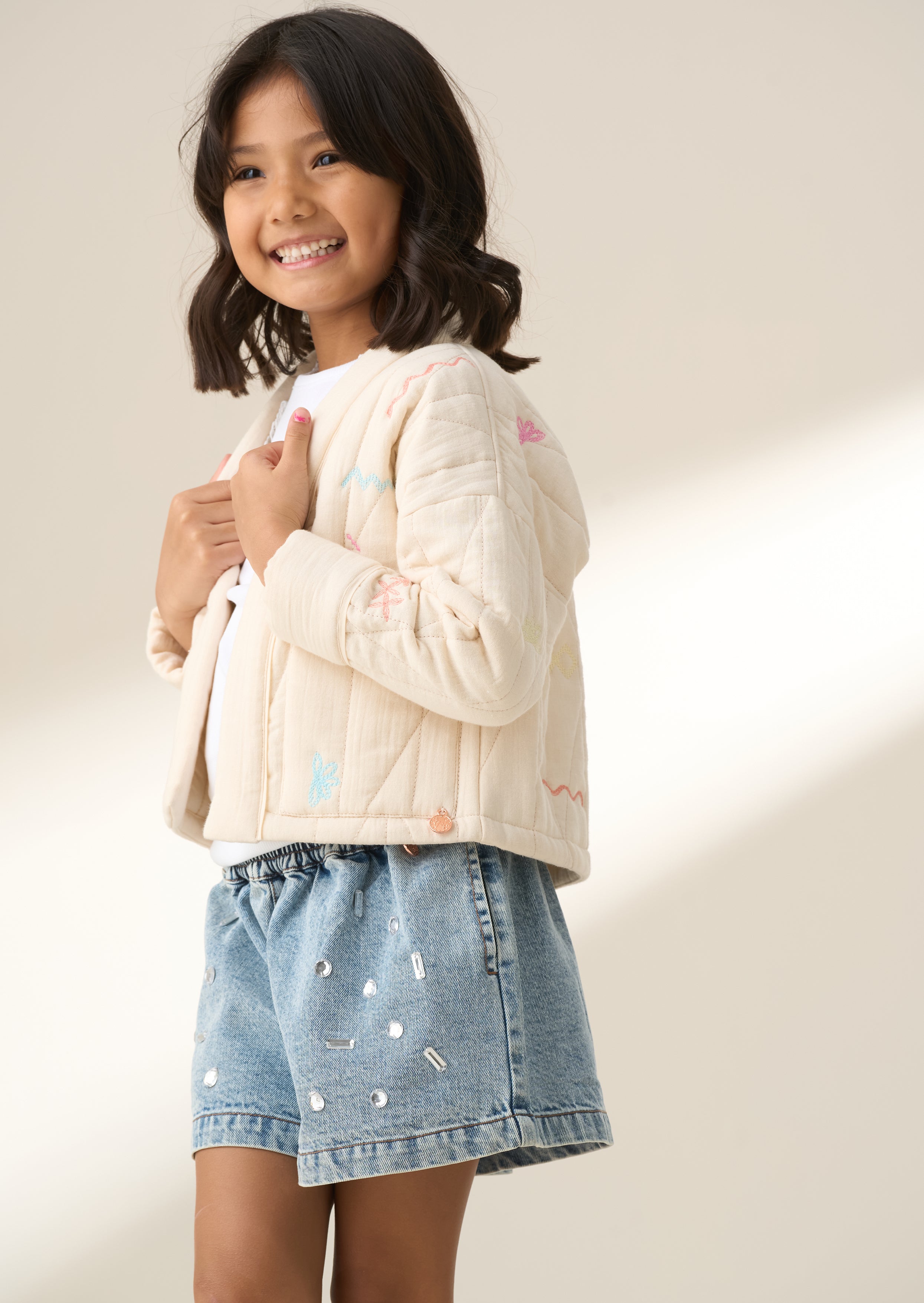 Rylee Ivory Quilted Embroidered Kimono Jacket