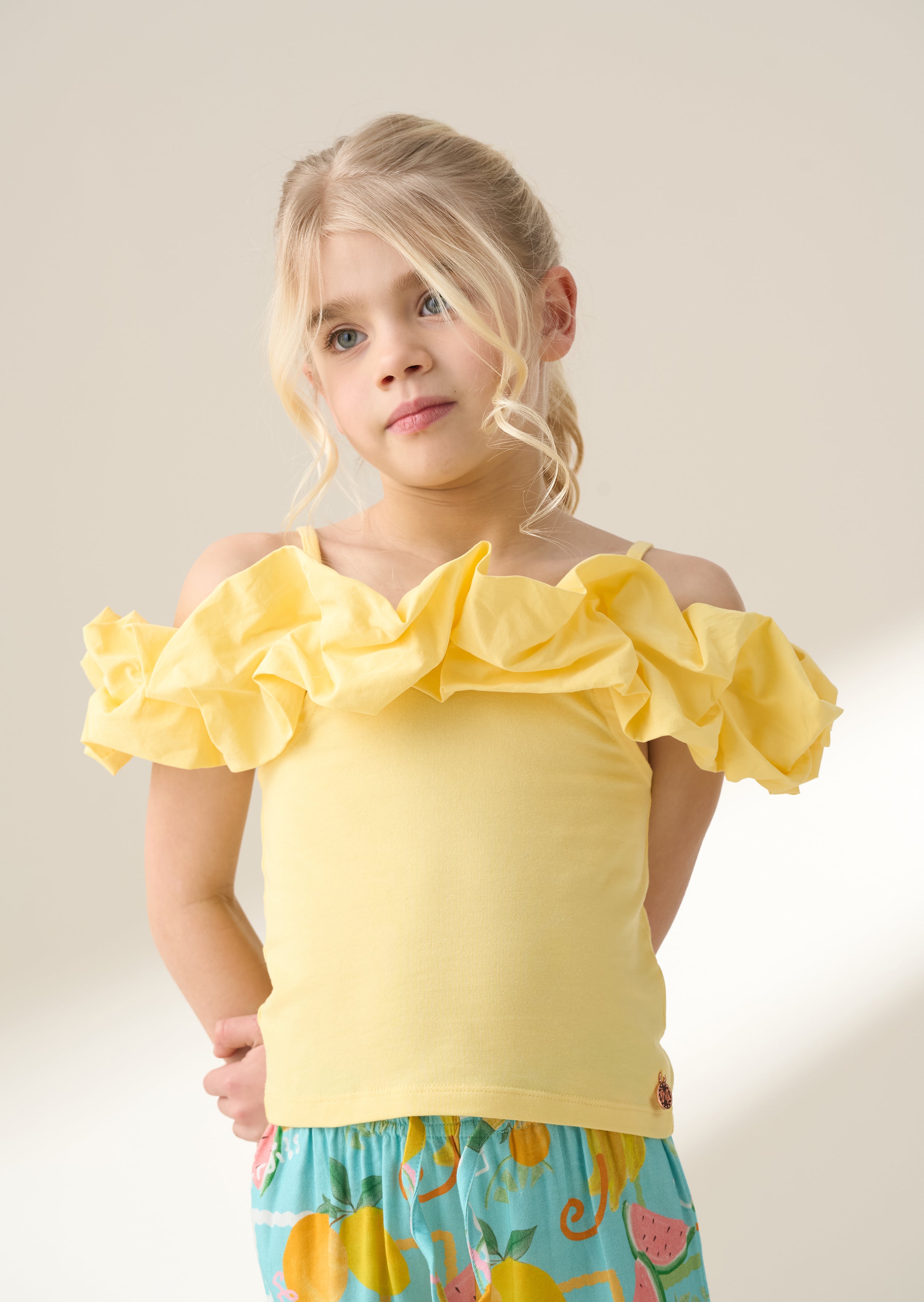 Carrie Yellow Ruffle Vest Top