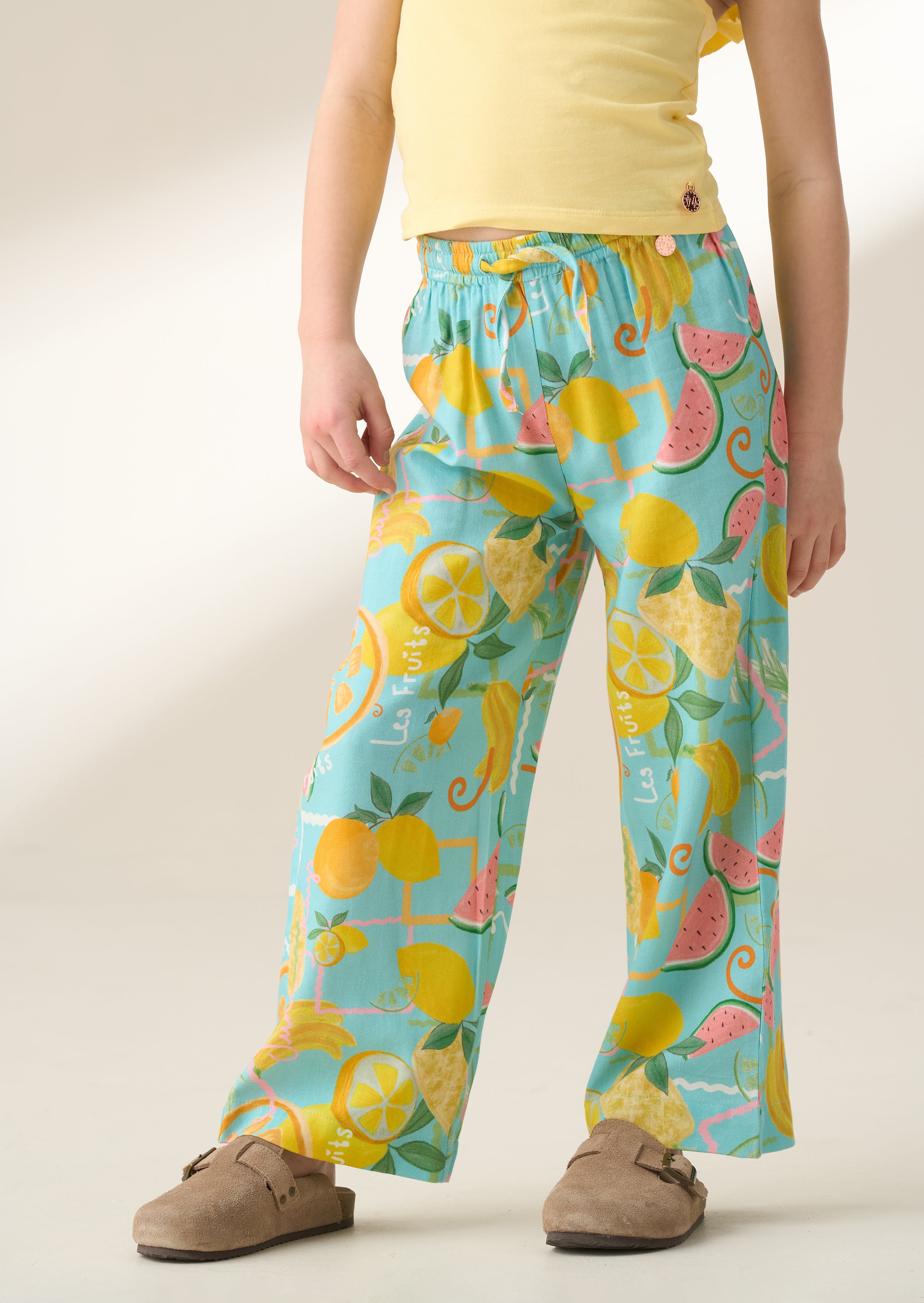 Lyla Blue Fruit Print Trousers