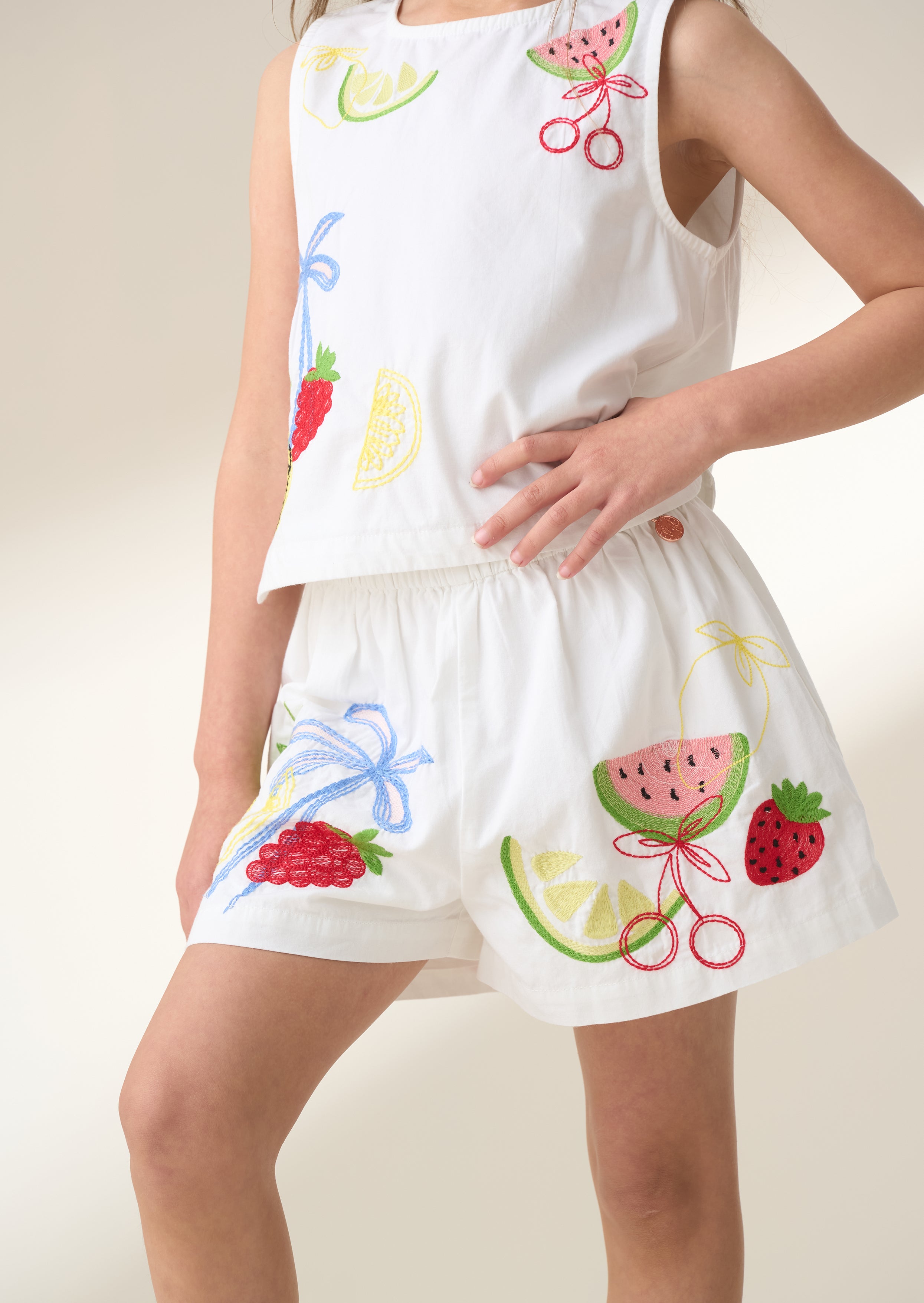 Emmie White Embroidered Shorts